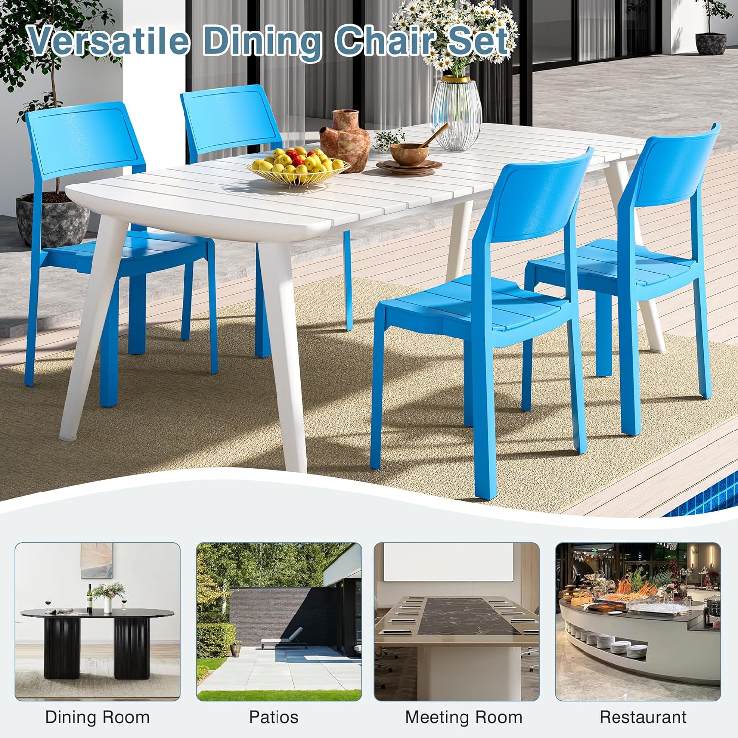 VECELO Dining Chairs Set of 4, Stackable Plastic Kitchen Chairs