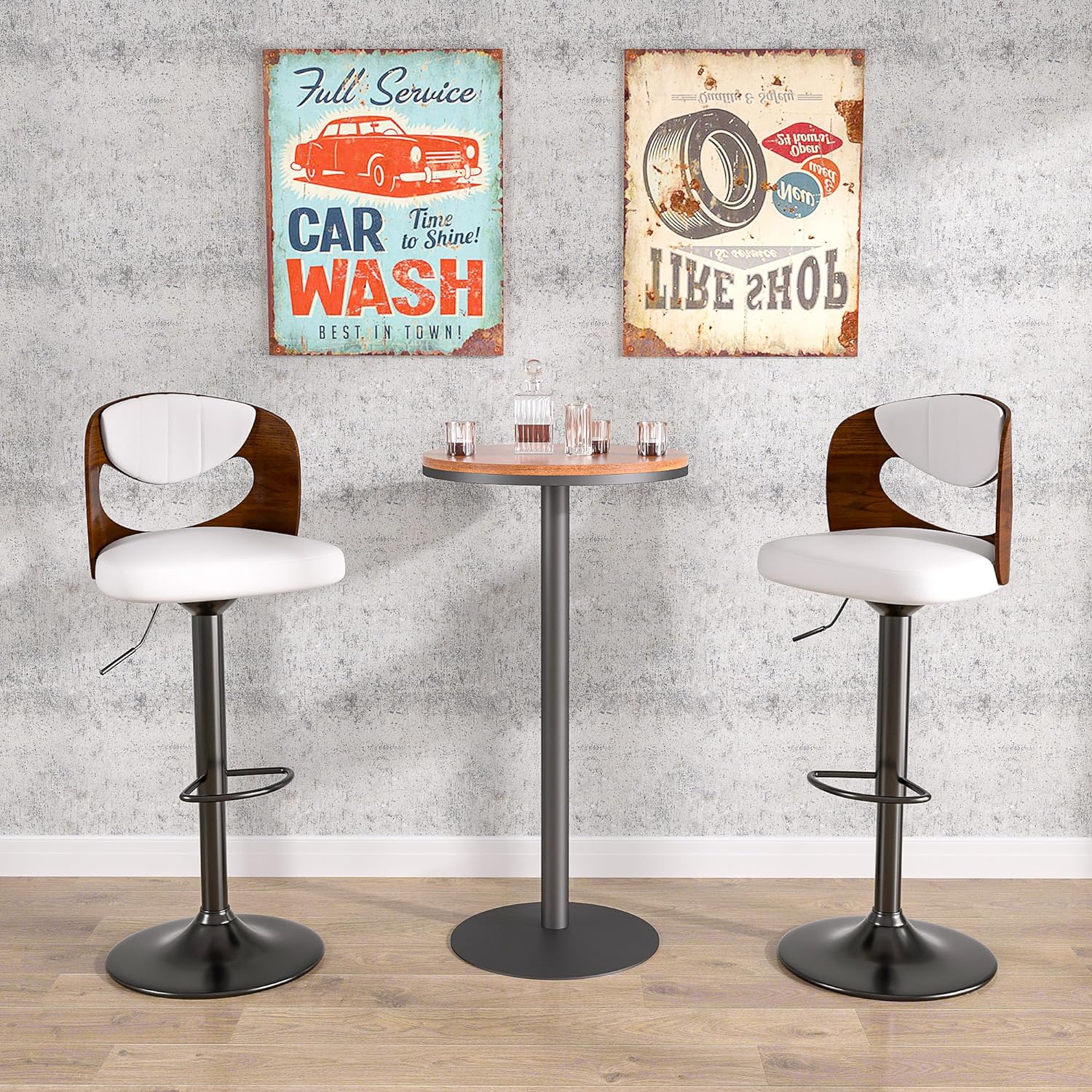 VECELO Bar Stool Set of 2,Counter Height Stools with Bentwood Back - VECELO