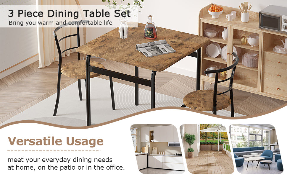 VECELO 3-Piece Dining Table & Chairs Set for 2