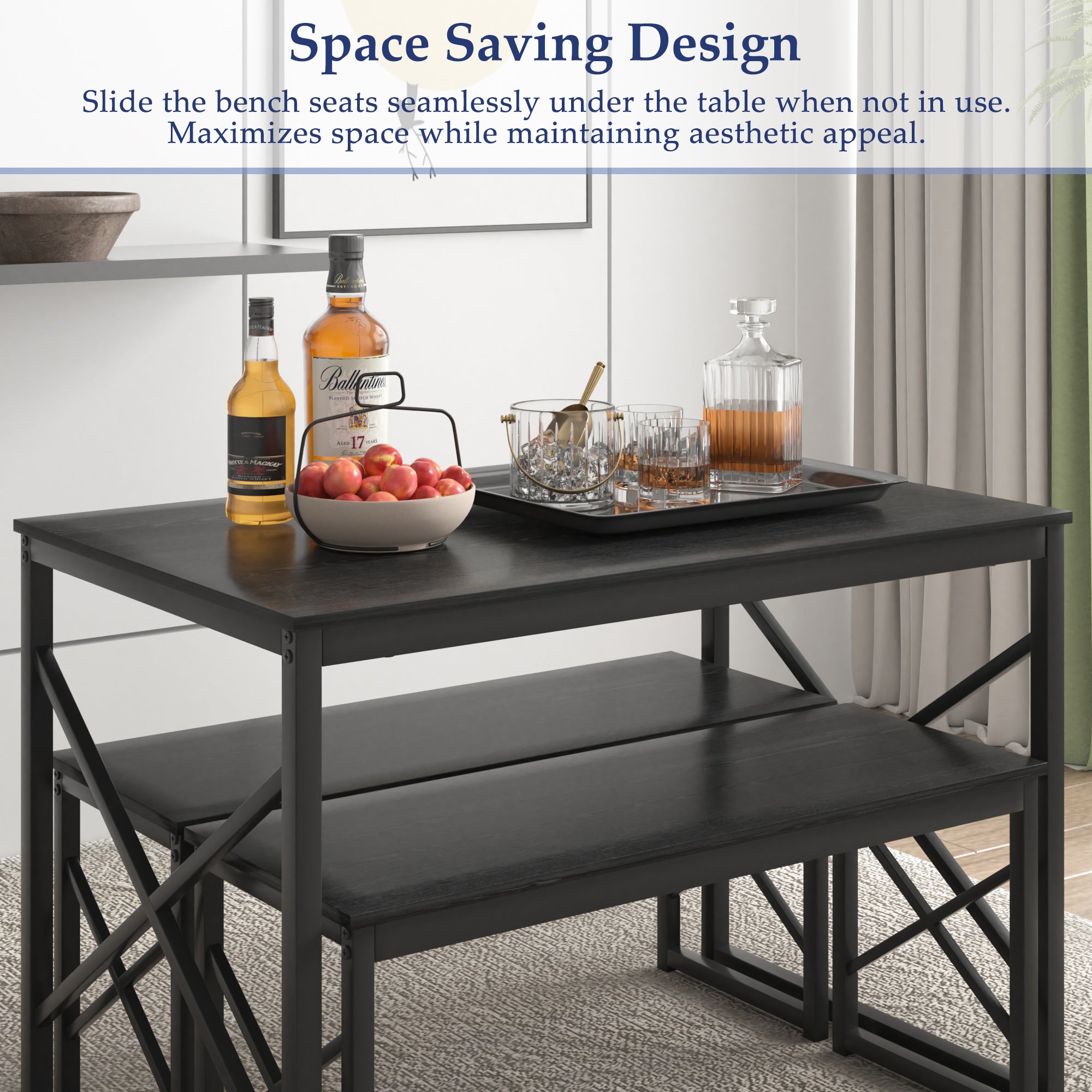 VECELO Kitchen Table with 2 Benches for 4