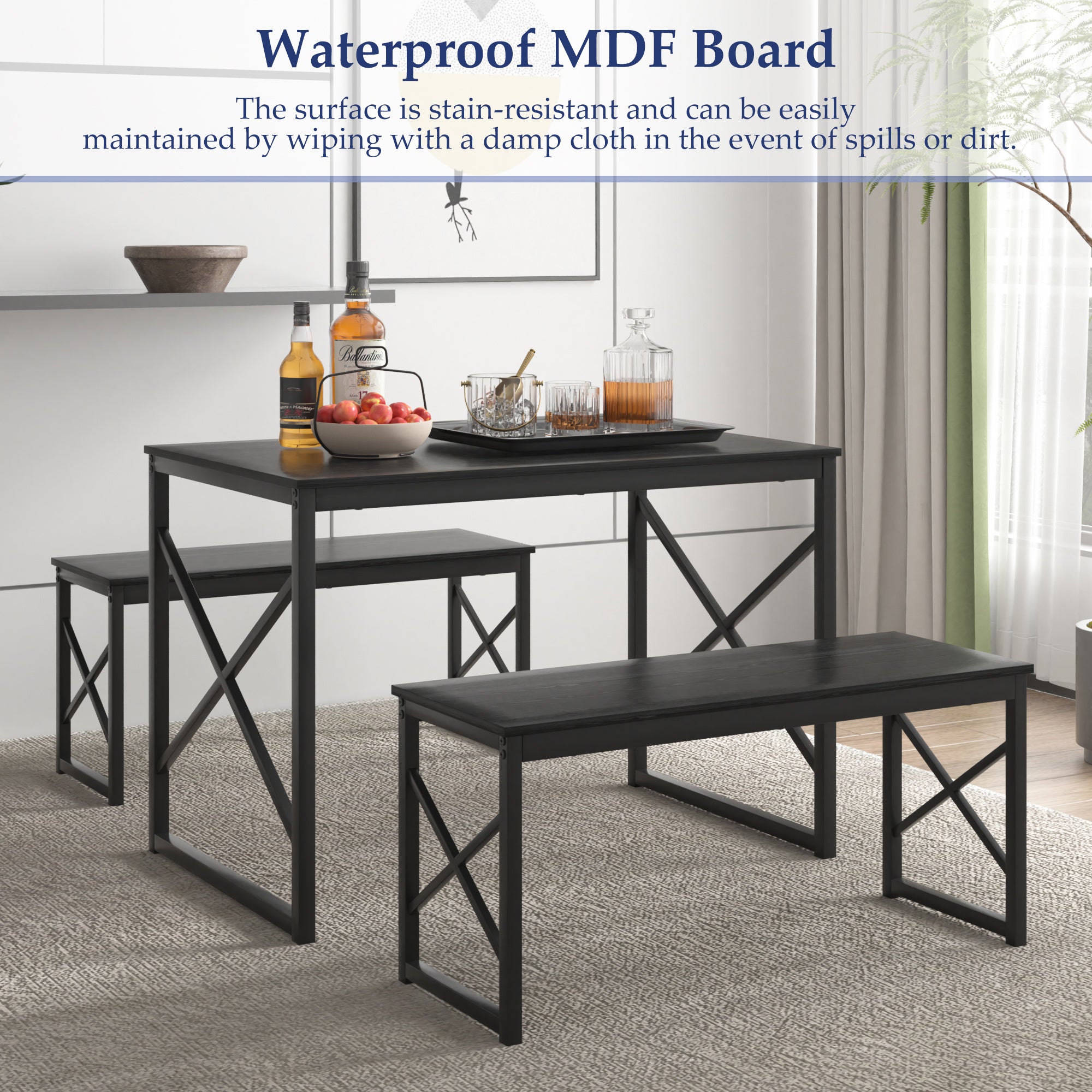 VECELO Kitchen Table with 2 Benches for 4