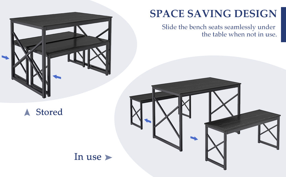 VECELO Kitchen Table with 2 Benches for 4