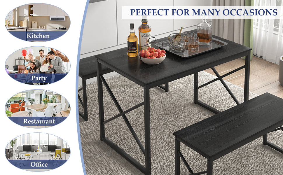 VECELO Kitchen Table with 2 Benches for 4