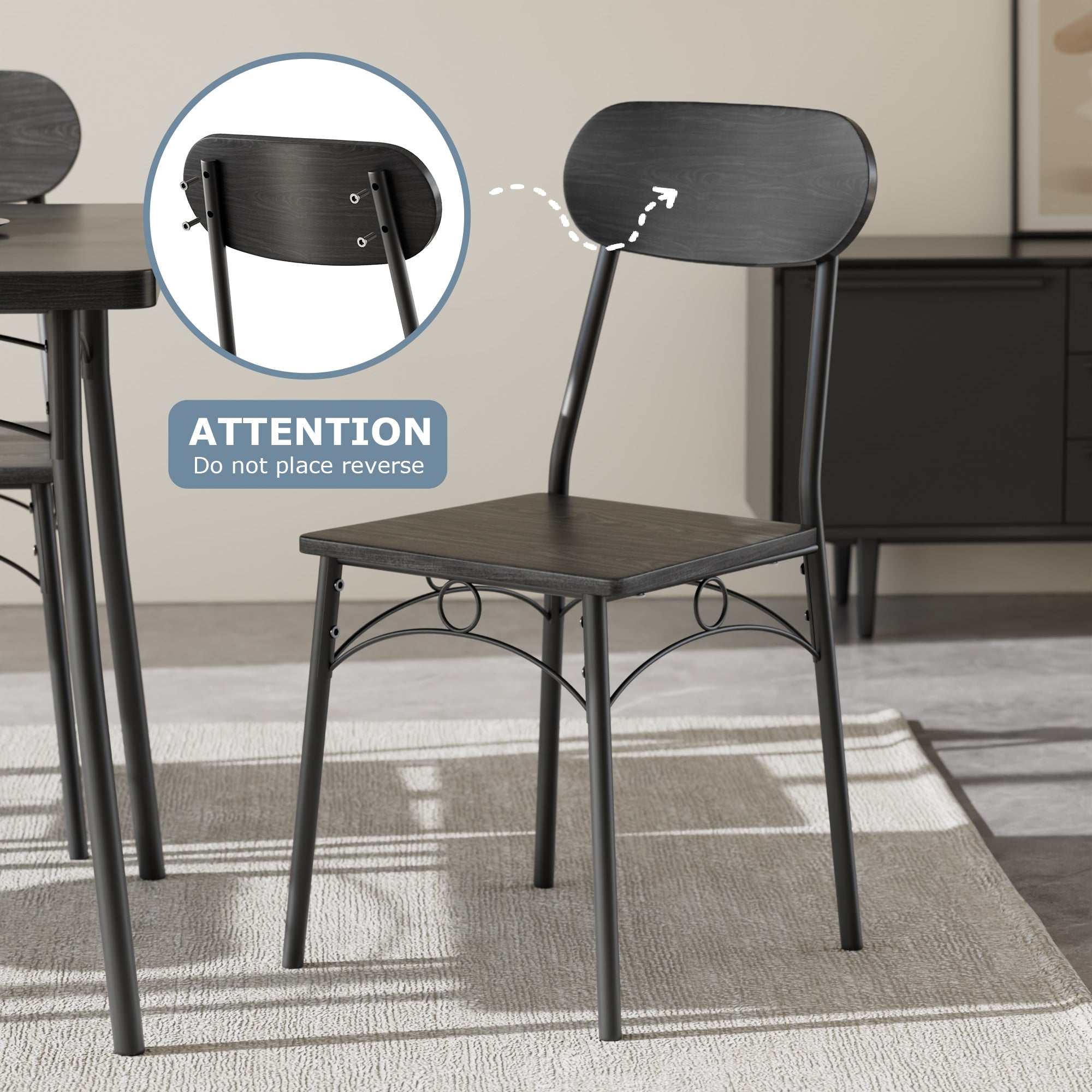 VECELO  Farmhouse Style 5 Piece Dining Table Set Metal and Wood Rectangular Table with 4 Chairs