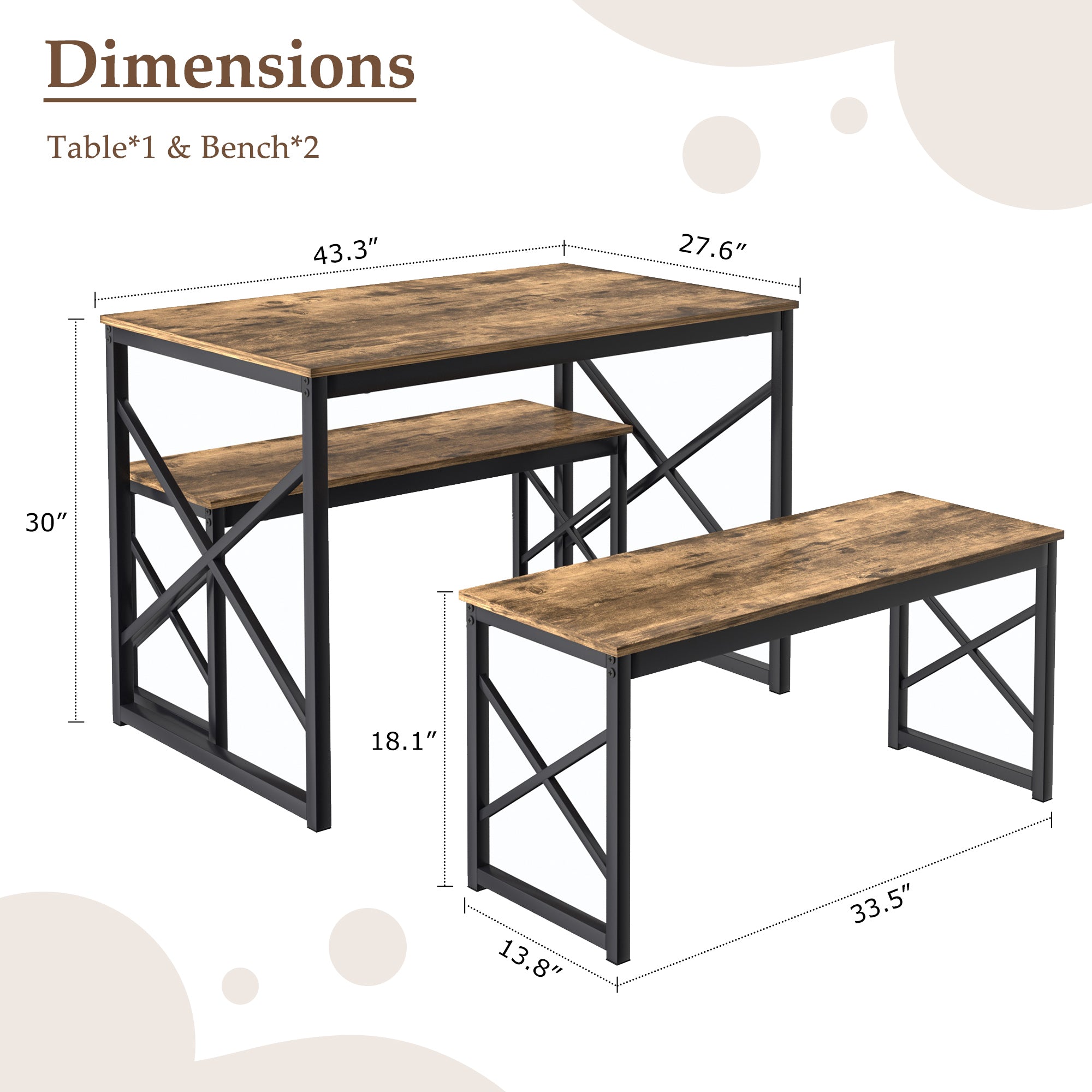 VECELO Kitchen Table with 2 Benches for 4