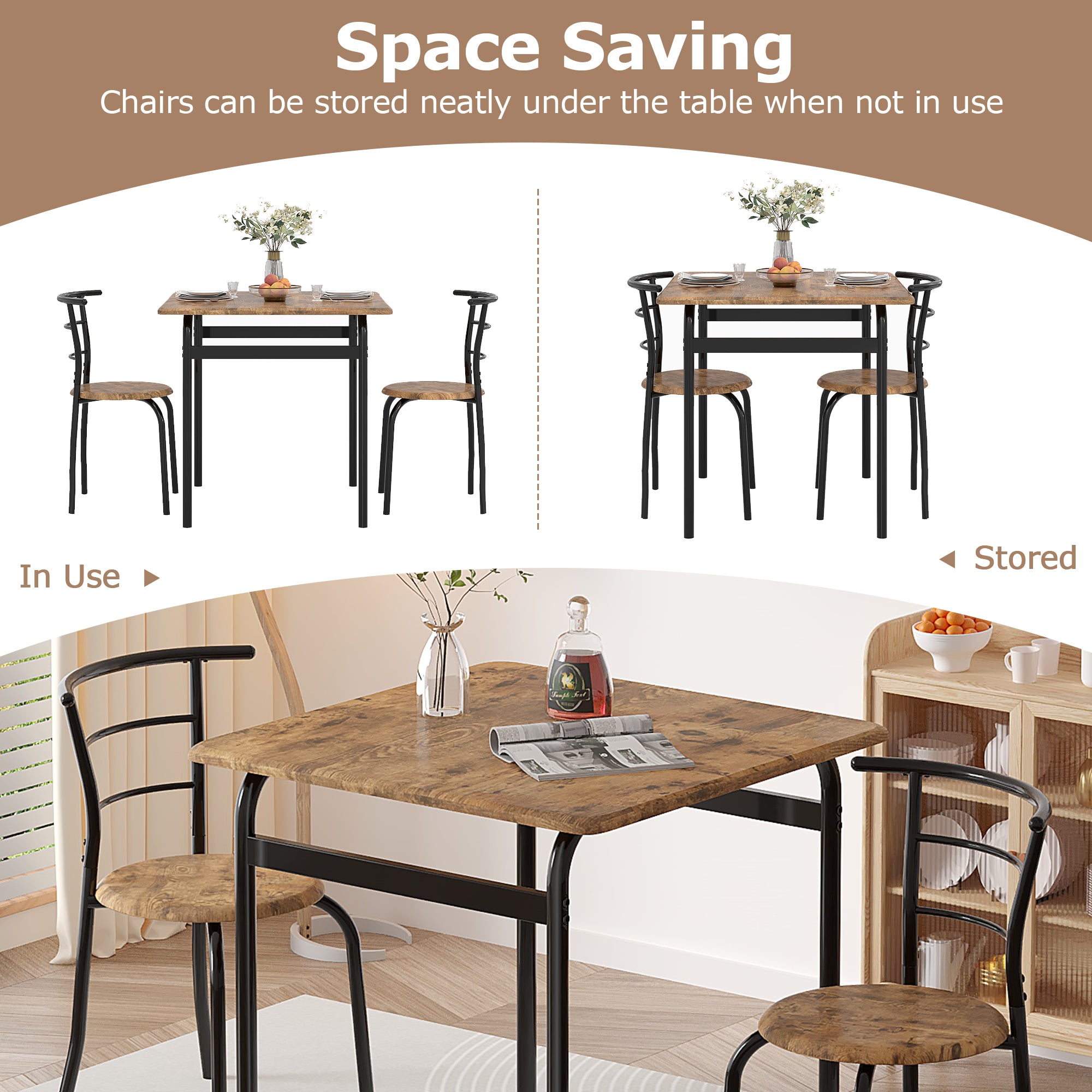 VECELO 3-Piece Dining Table & Chairs Set for 2