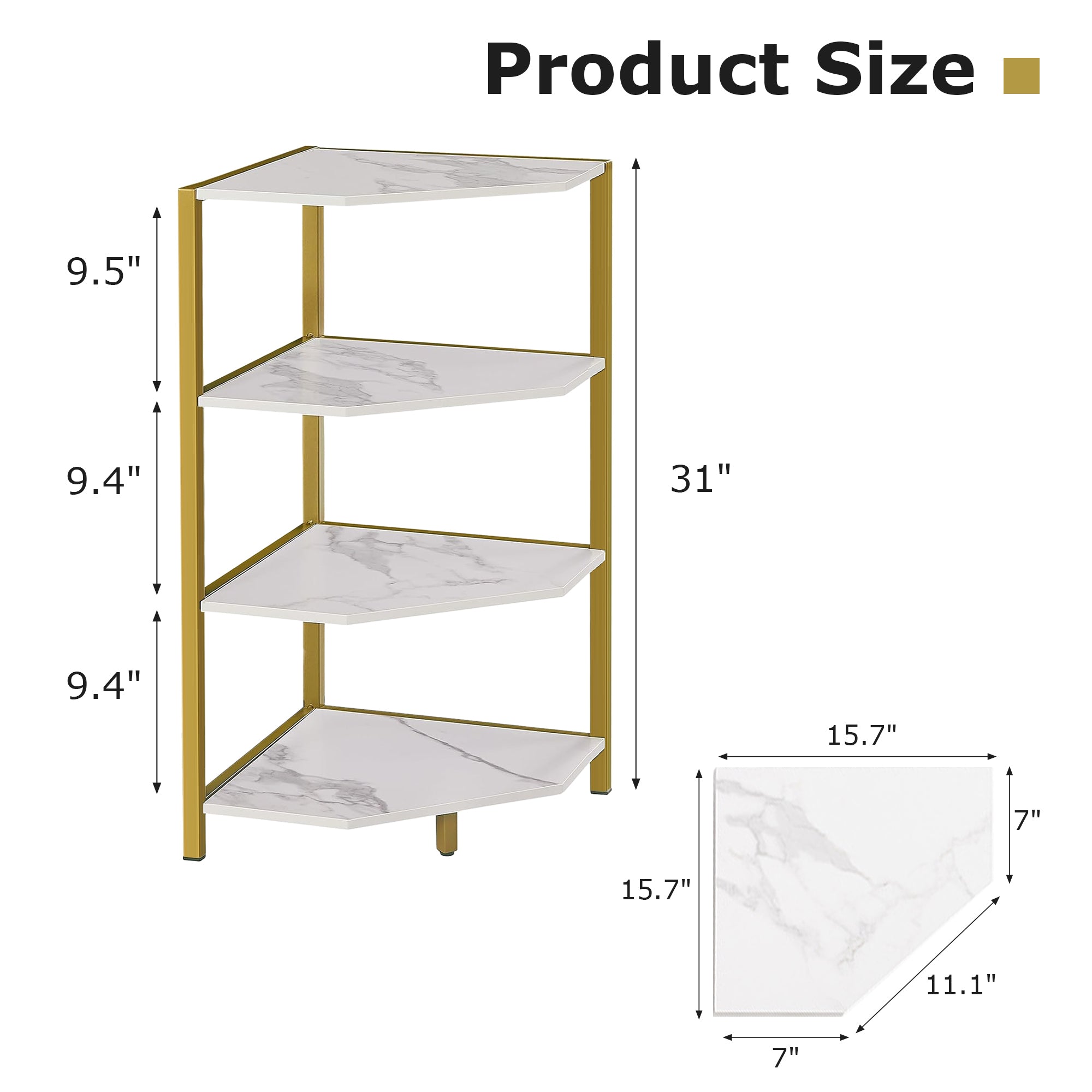 VECELO 31" Tall Corner Shelf/4-Tier Display Shelves with Metal Frame