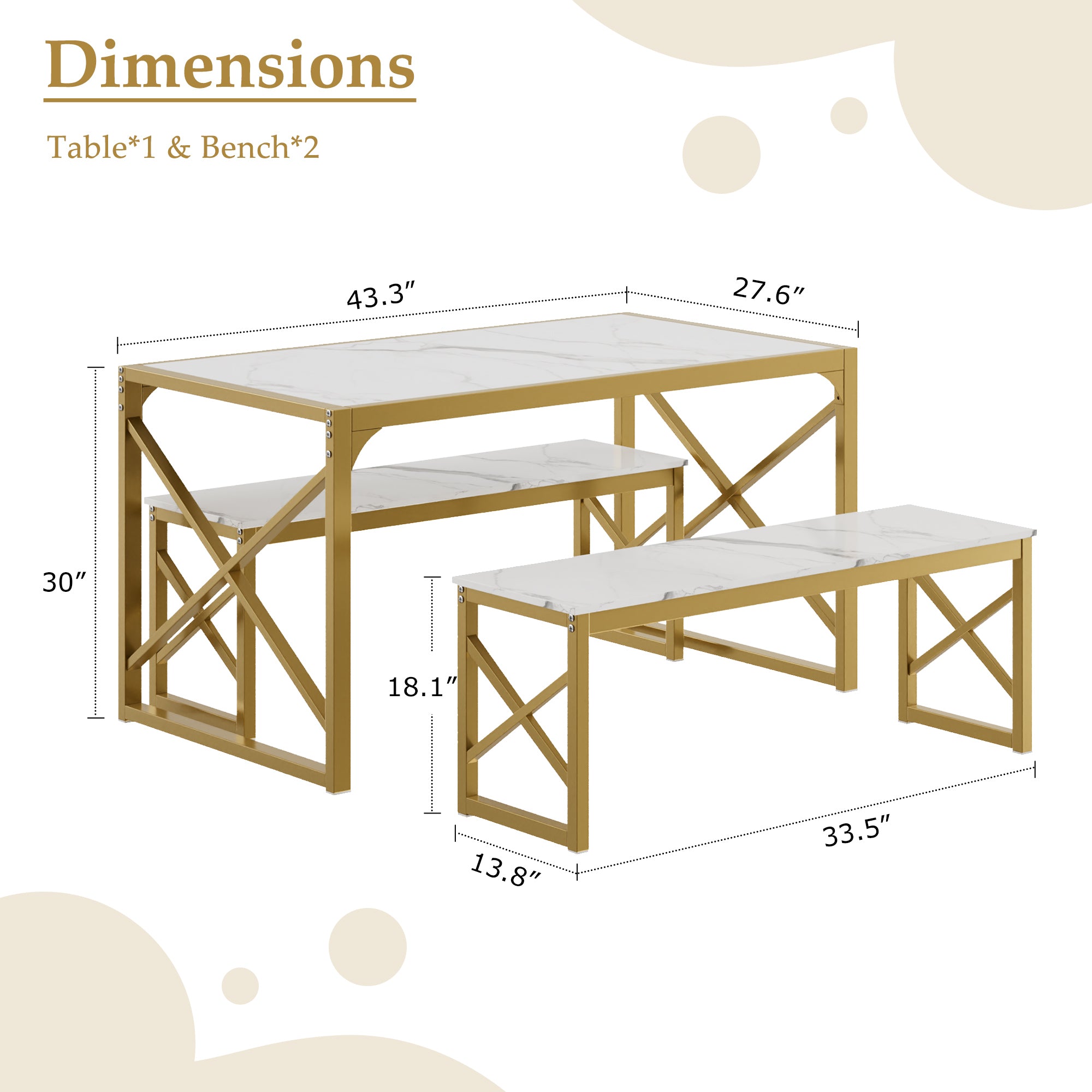 VECELO Kitchen Table with 2 Benches for 4