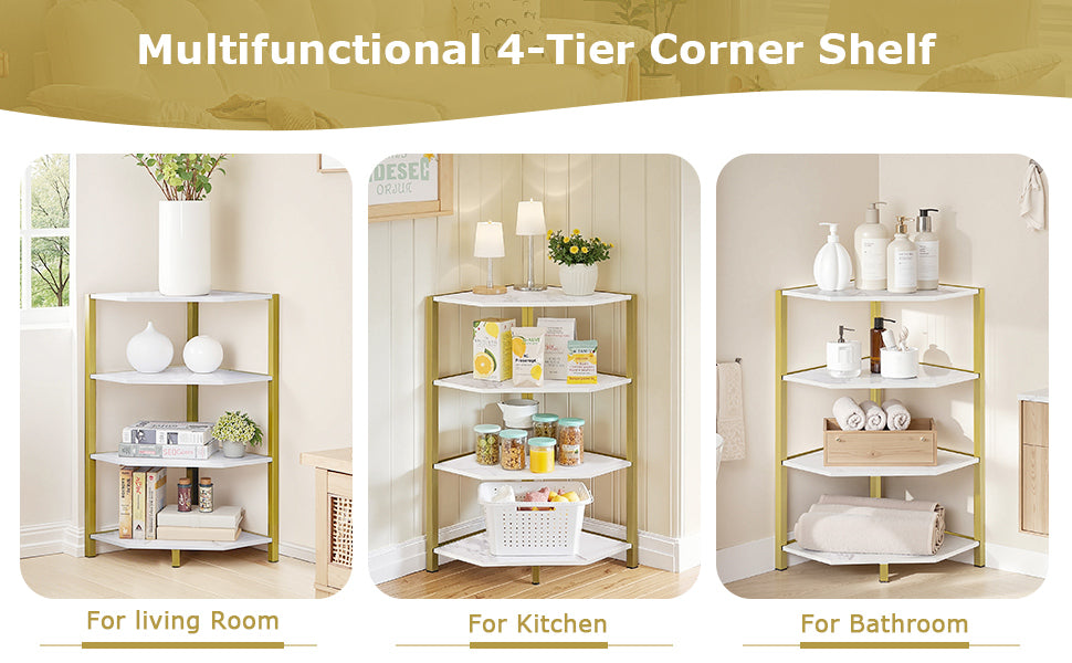 VECELO 31" Tall Corner Shelf/4-Tier Display Shelves with Metal Frame