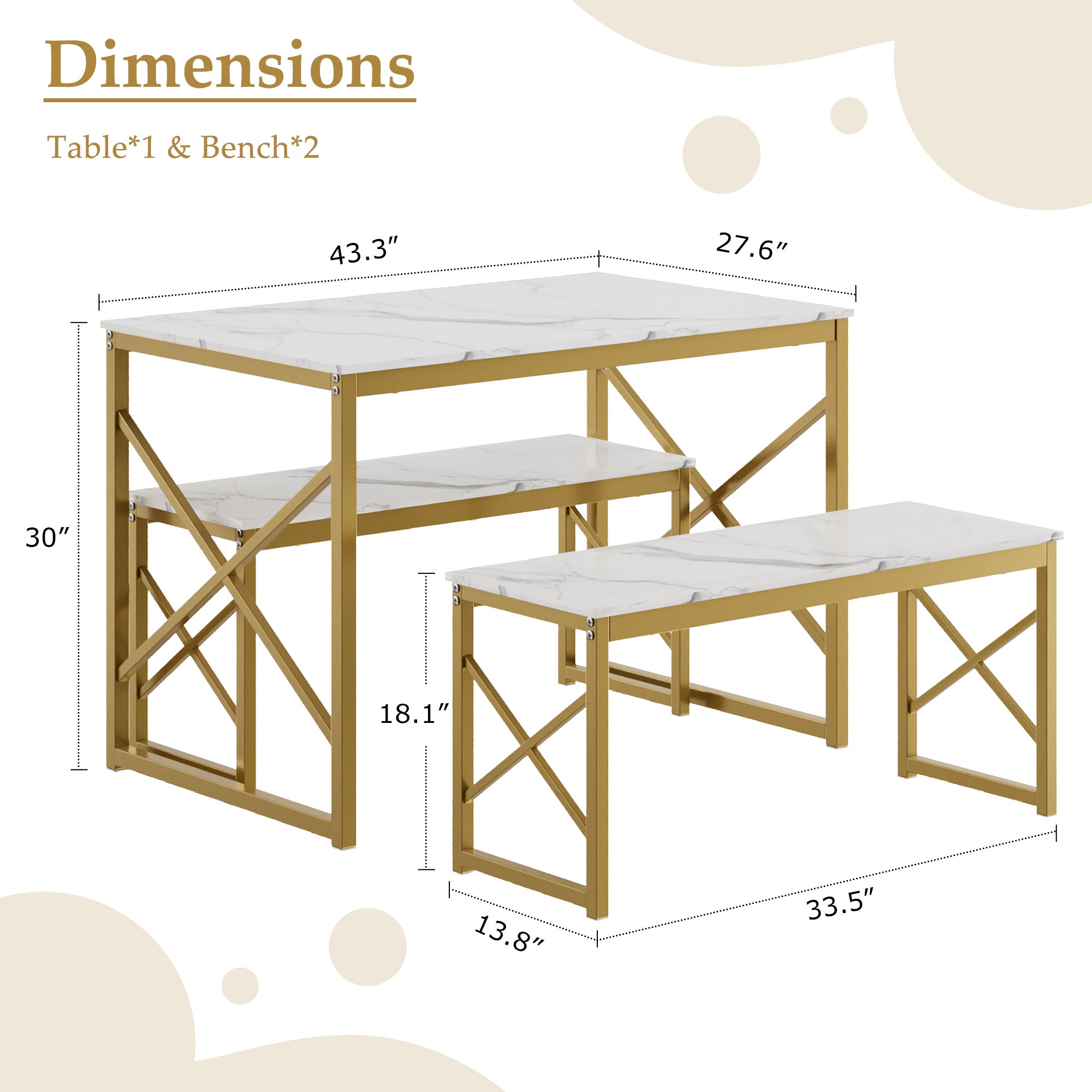 VECELO Kitchen Table with 2 Benches for 4