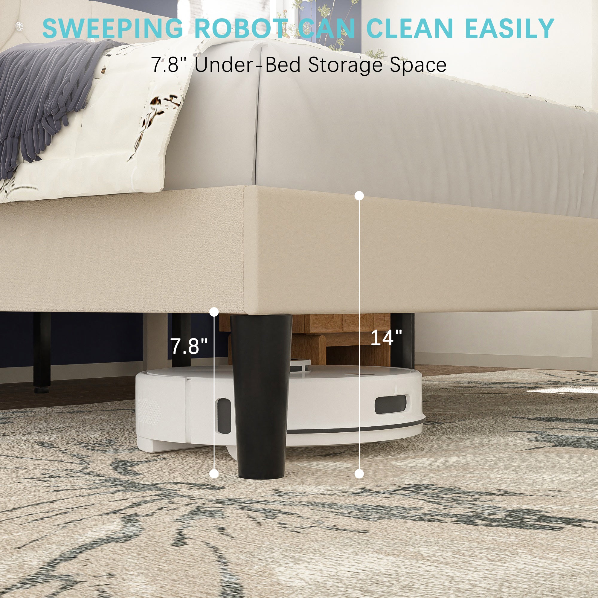 VECELO Twin Size Bed Frame, Upholstered Platform with Adjustable Diamond Tufted Headboard