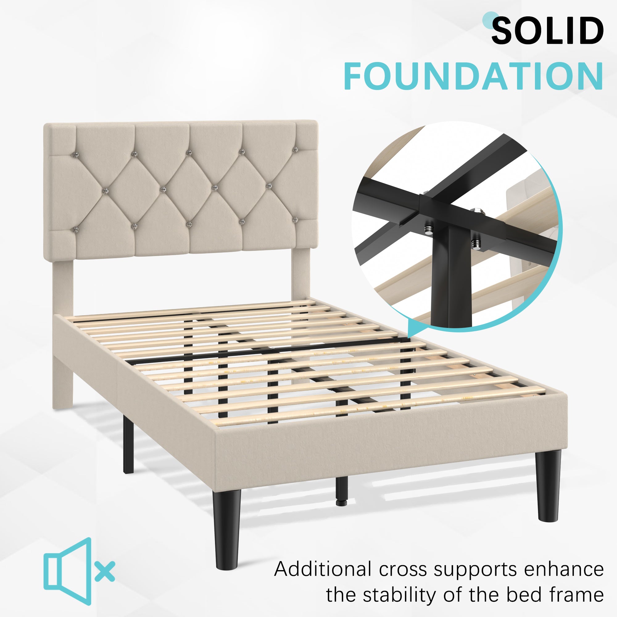 VECELO Twin Size Bed Frame, Upholstered Platform with Adjustable Diamond Tufted Headboard
