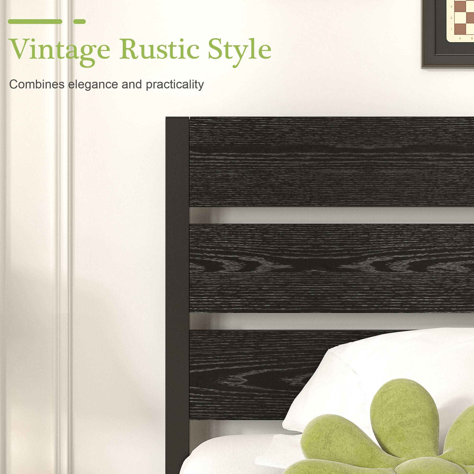 VECELO Platform Bed Frame with Rustic Vintage Wood Headboard/Strong Metal Slats Support