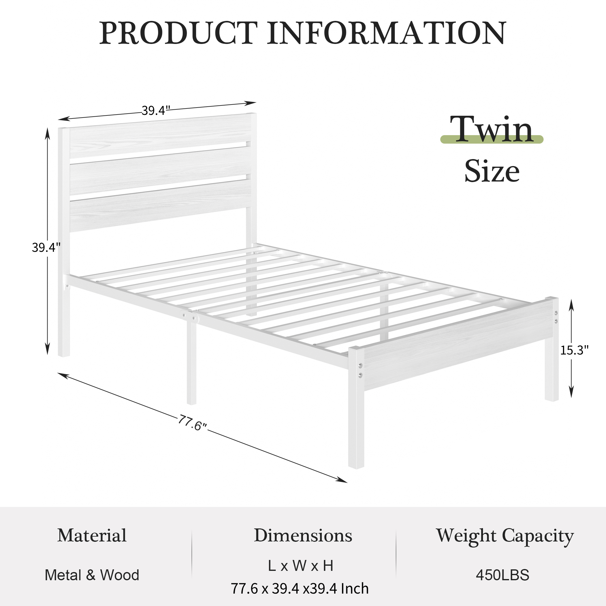 VECELO Platform Bed Frame with Rustic Vintage Wood Headboard/Strong Metal Slats Support