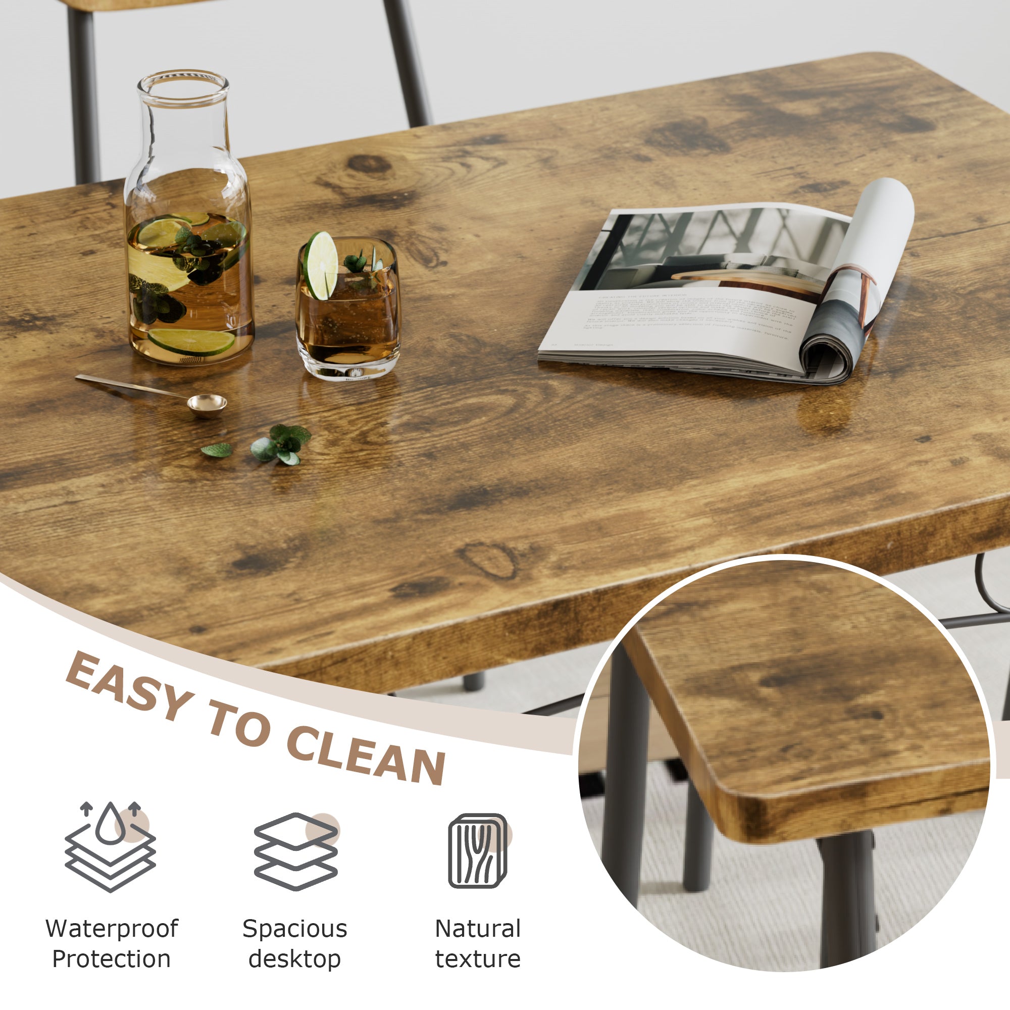 VECELO  Farmhouse Style 5 Piece Dining Table Set Metal and Wood Rectangular Table with 4 Chairs