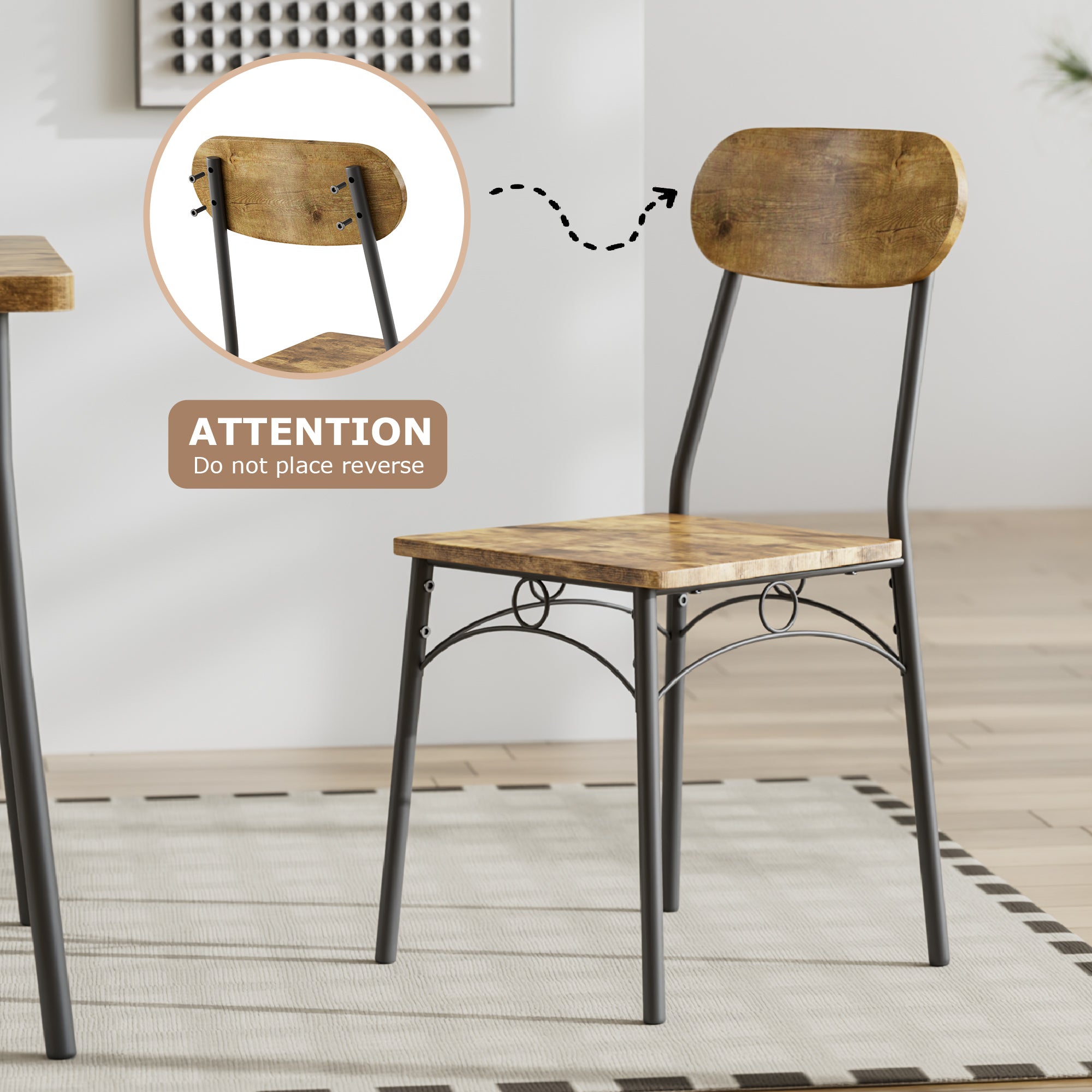 VECELO  Farmhouse Style 5 Piece Dining Table Set Metal and Wood Rectangular Table with 4 Chairs