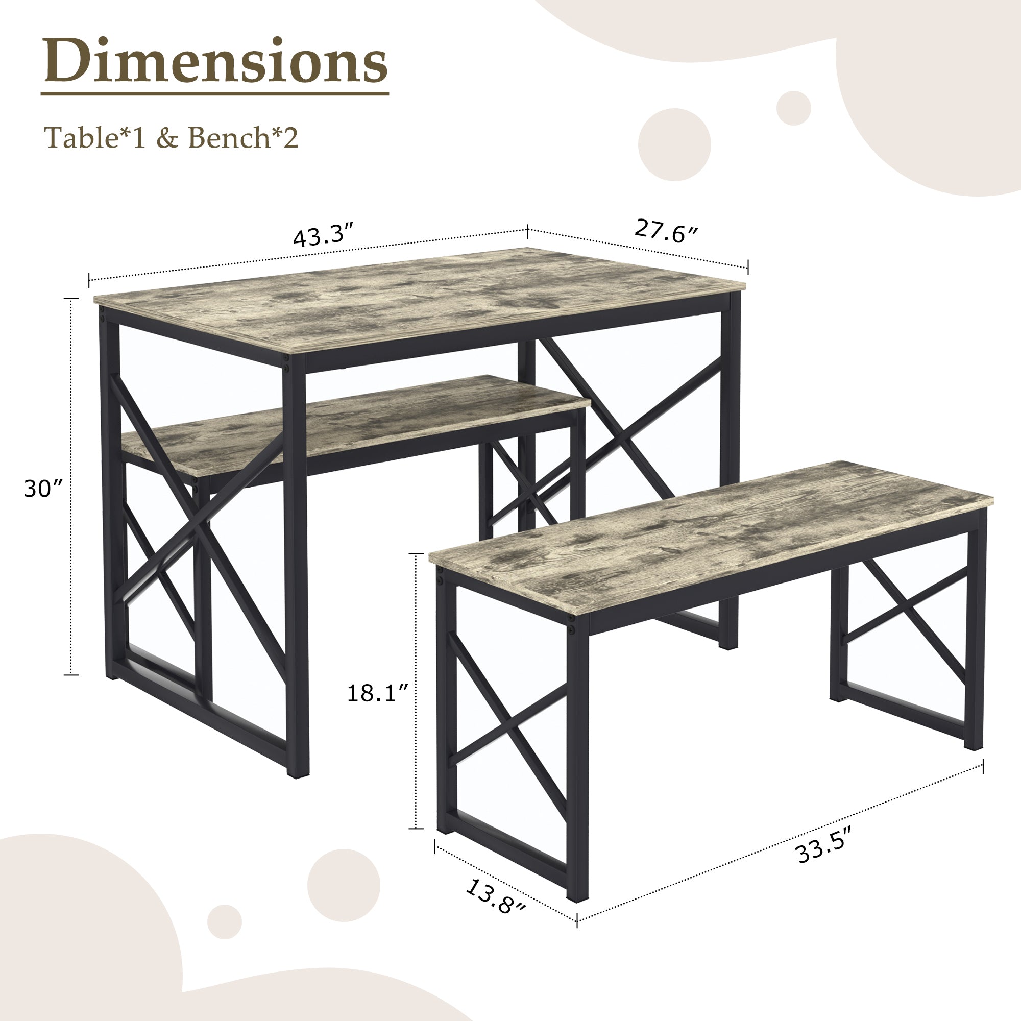 VECELO Kitchen Table with 2 Benches for 4