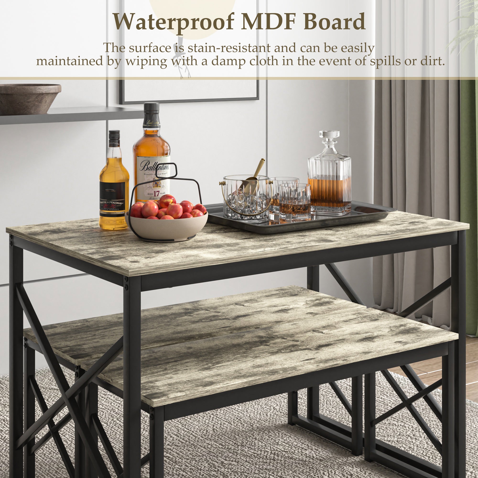 VECELO Kitchen Table with 2 Benches for 4