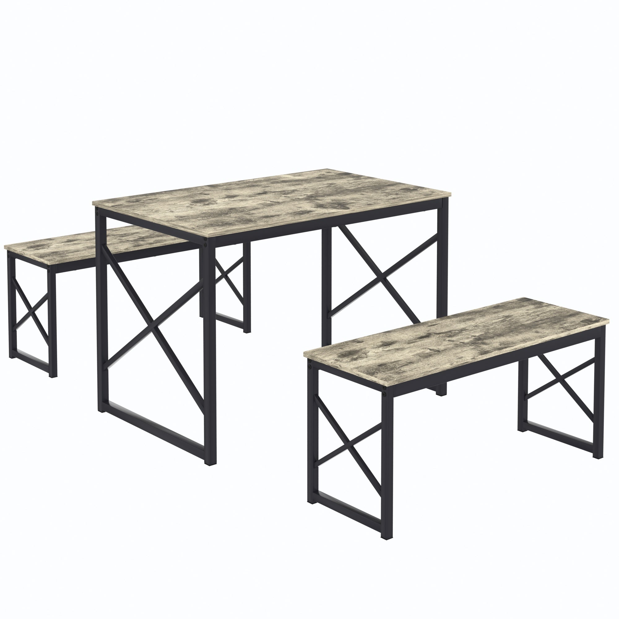 VECELO Kitchen Table with 2 Benches for 4