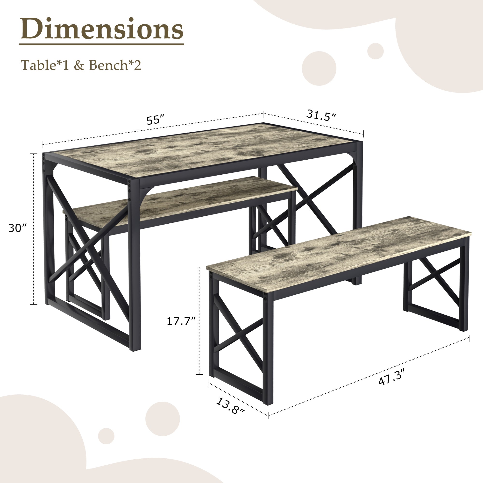 VECELO Kitchen Table with 2 Benches for 4