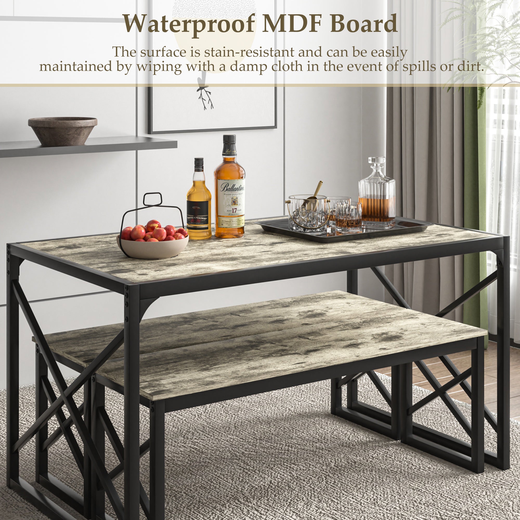 VECELO Kitchen Table with 2 Benches for 4