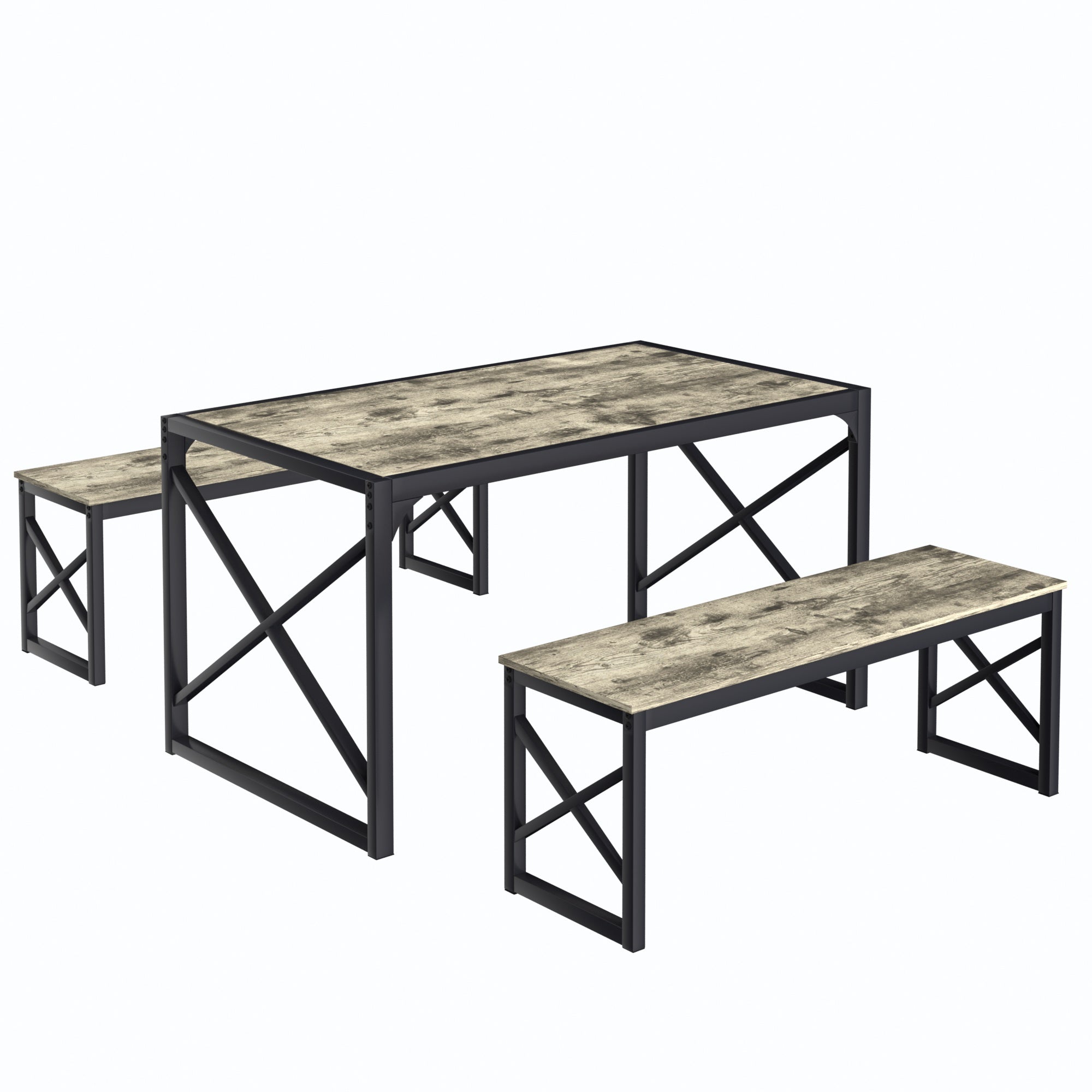 VECELO Kitchen Table with 2 Benches for 4