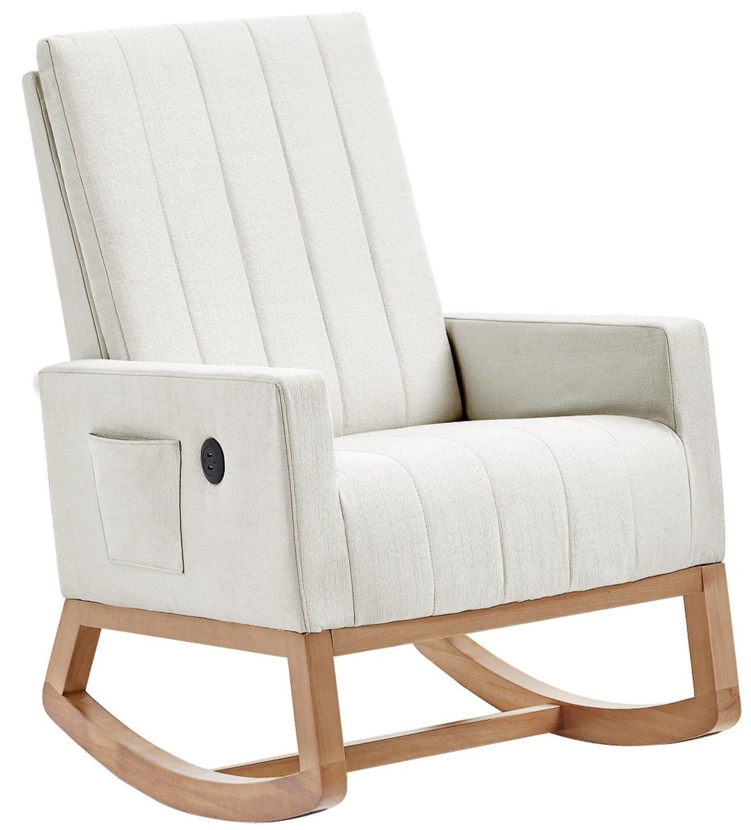 VECELO Rocking Chair Upholstered Nursery Glider Rocker High Backrest Comfy Armchair with Side Pocket and USB Port