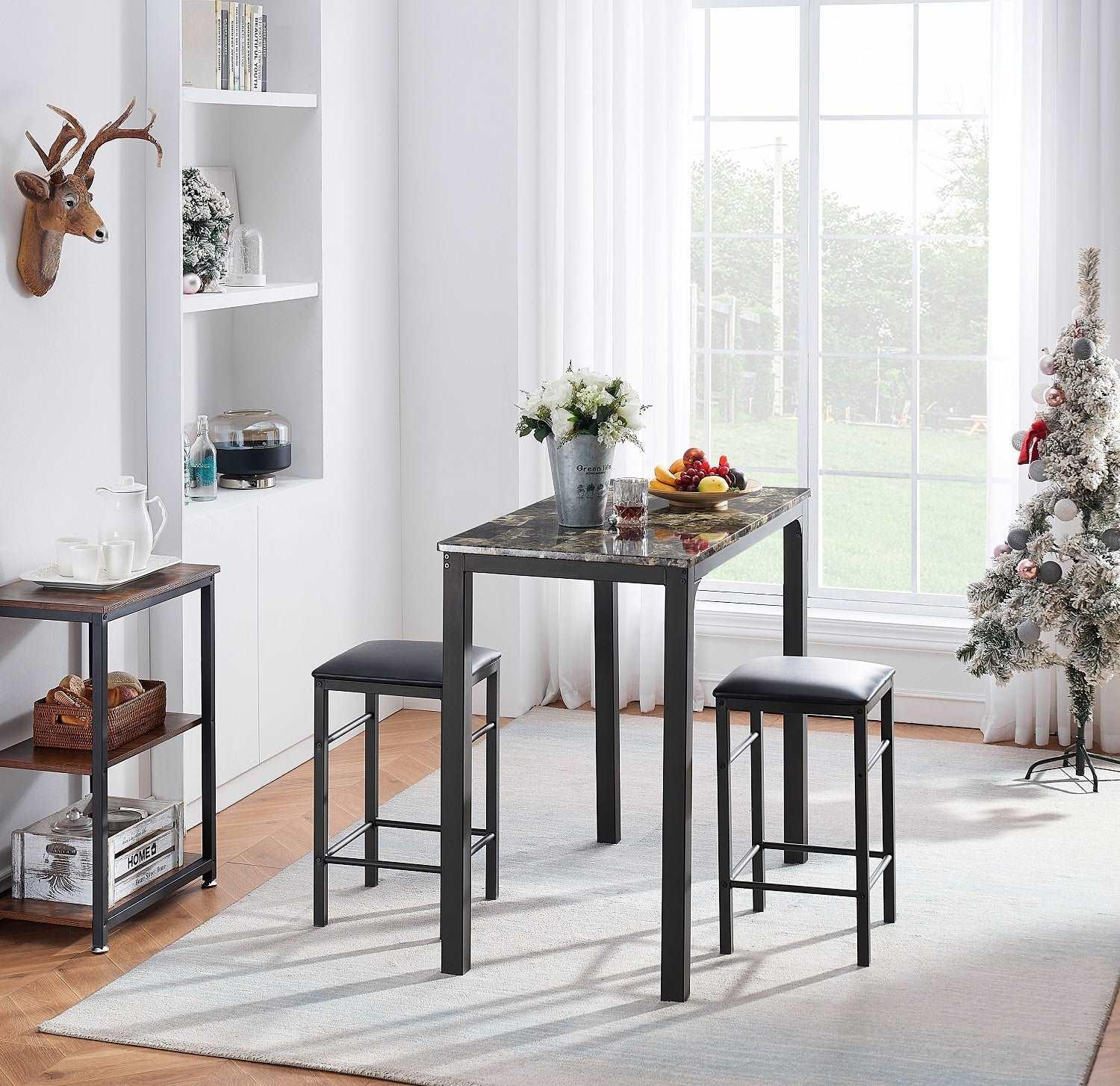 VECELO 3 Piece Metal Dinette Set with Laminated Faux Marble Top for Dining Room/Kitchen - VECELO