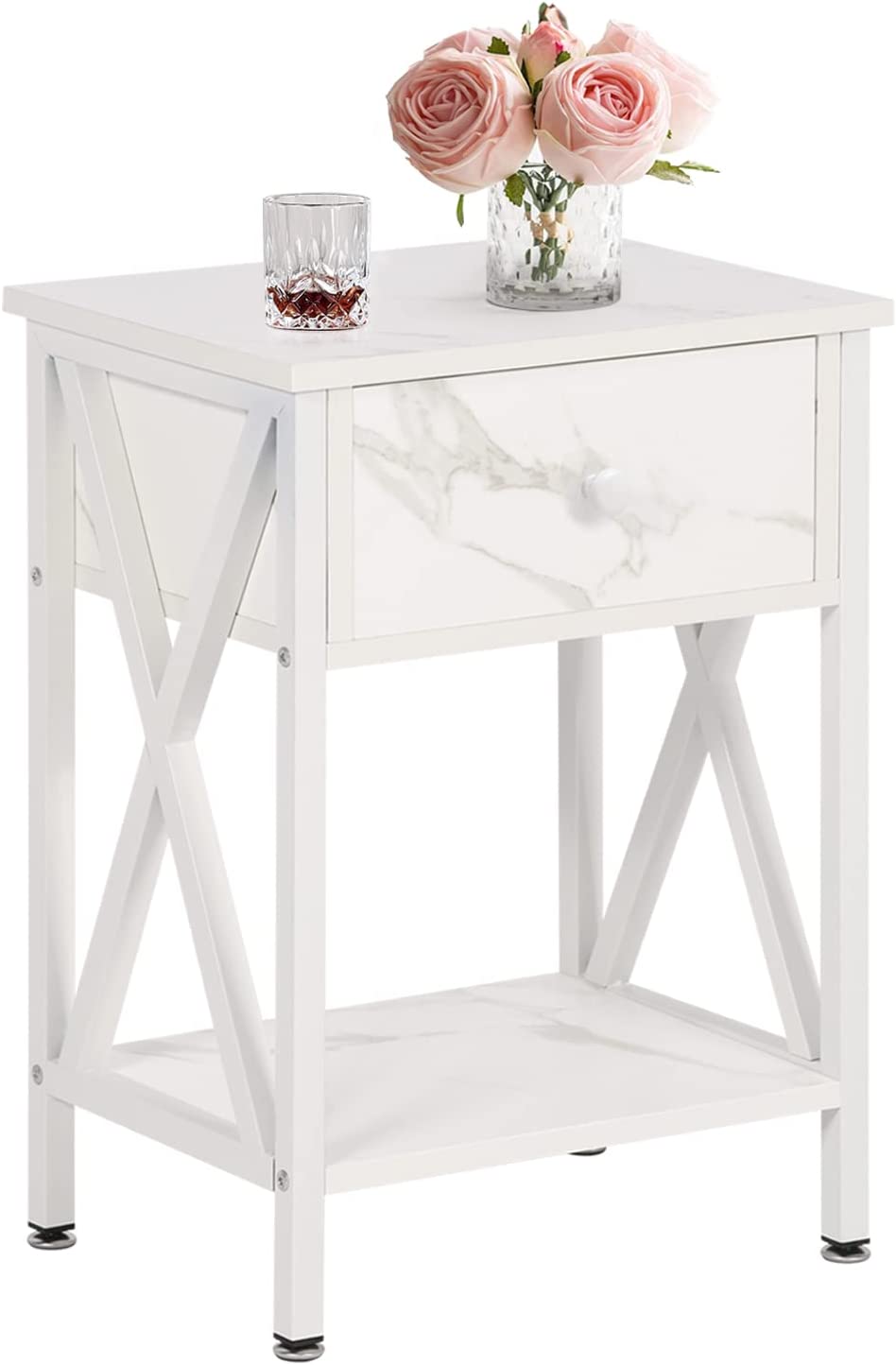 Versatile Nightstands X-Design Side End Table with Bin Drawer