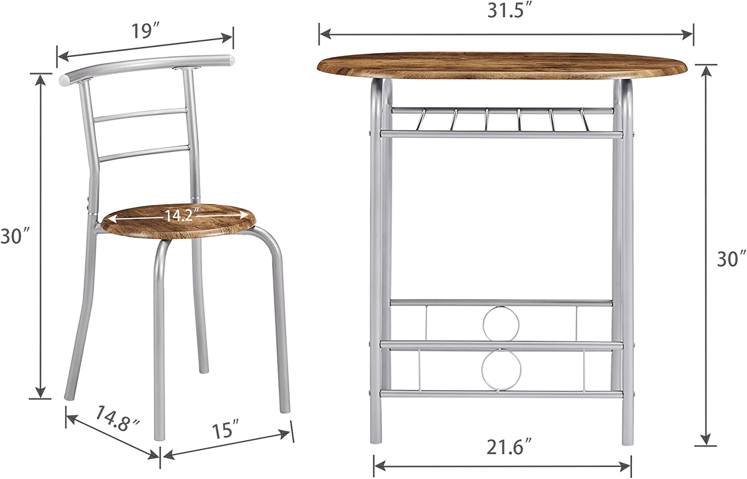 VECELO 3-Piece Dining Table Set/Round Tabletop & Chair for Kitchen - VECELO