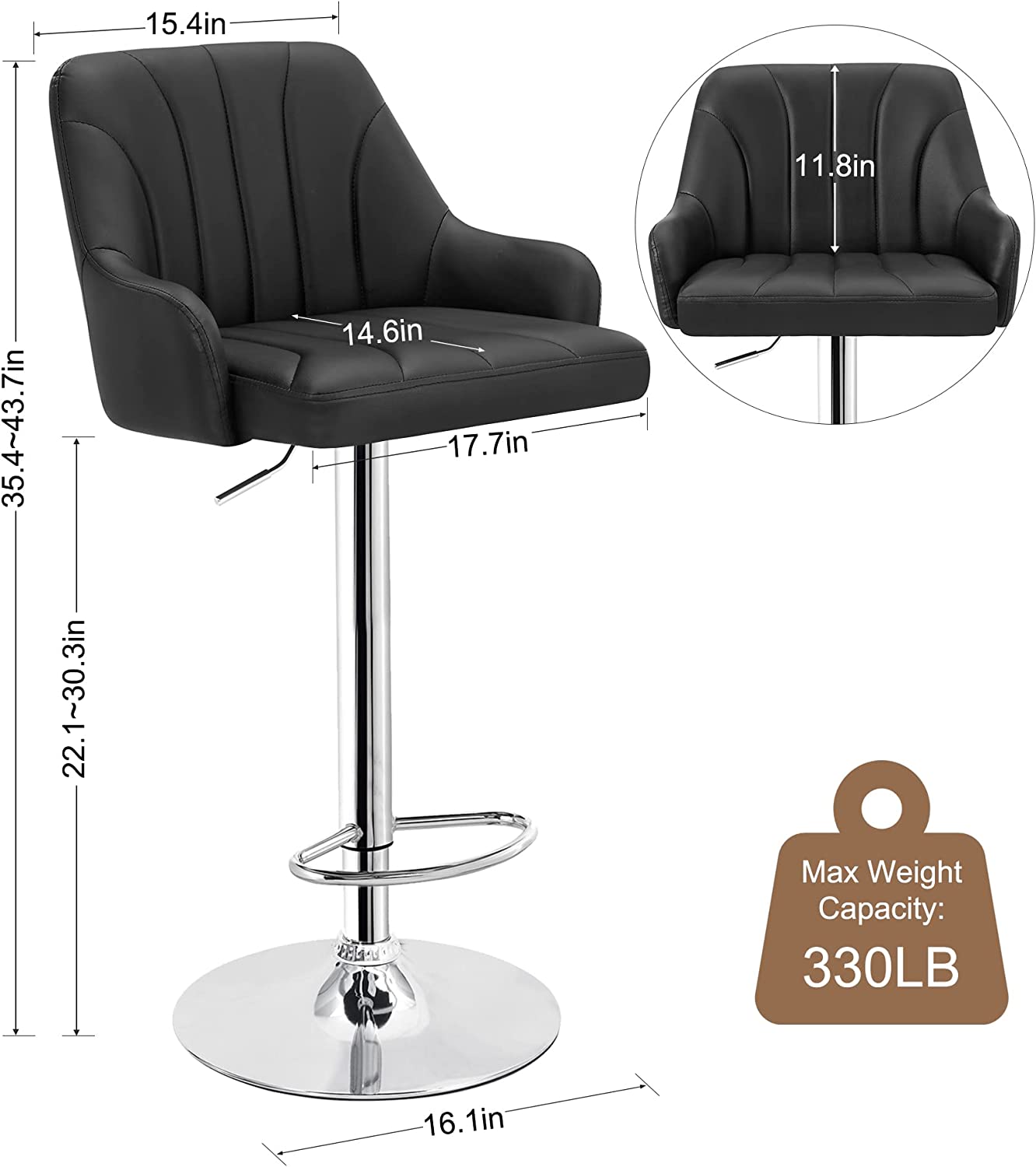 VECELO Adjustable Counter Height Bar Stools with Back and Arm Stools Set of 2 - VECELO