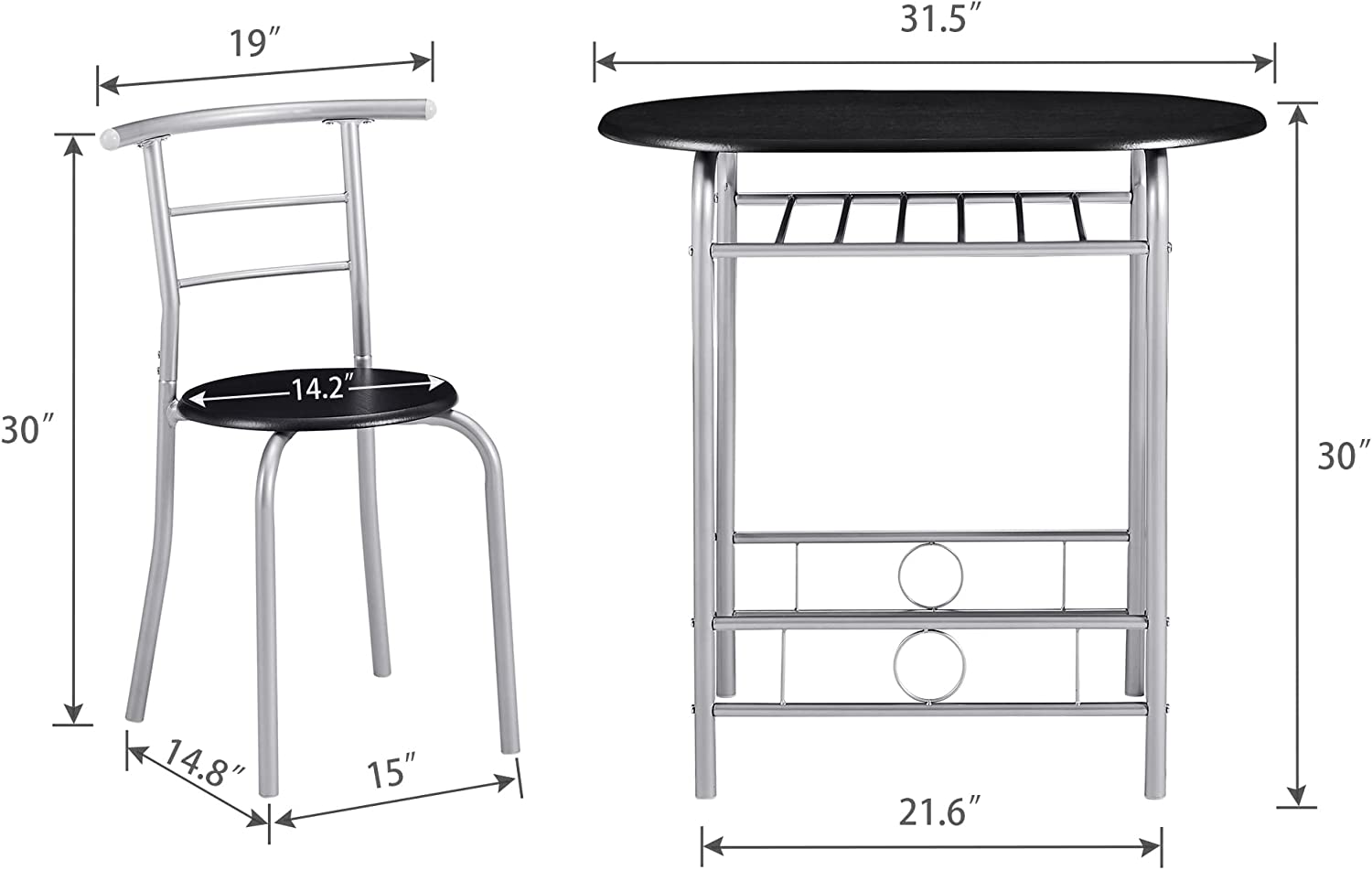 VECELO 3-Piece Dining Table Set/Round Tabletop & Chair for Kitchen - VECELO
