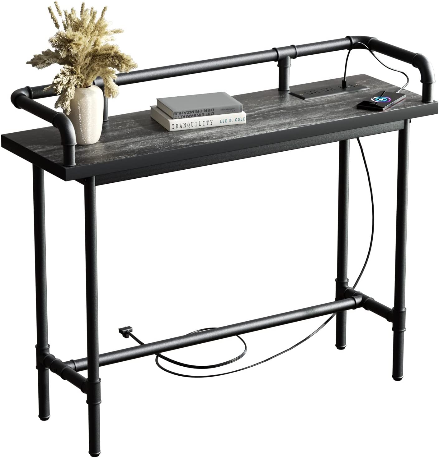 VECELO Extra Long Console/Sofa Table with Charging Station&Power Outle - VECELO