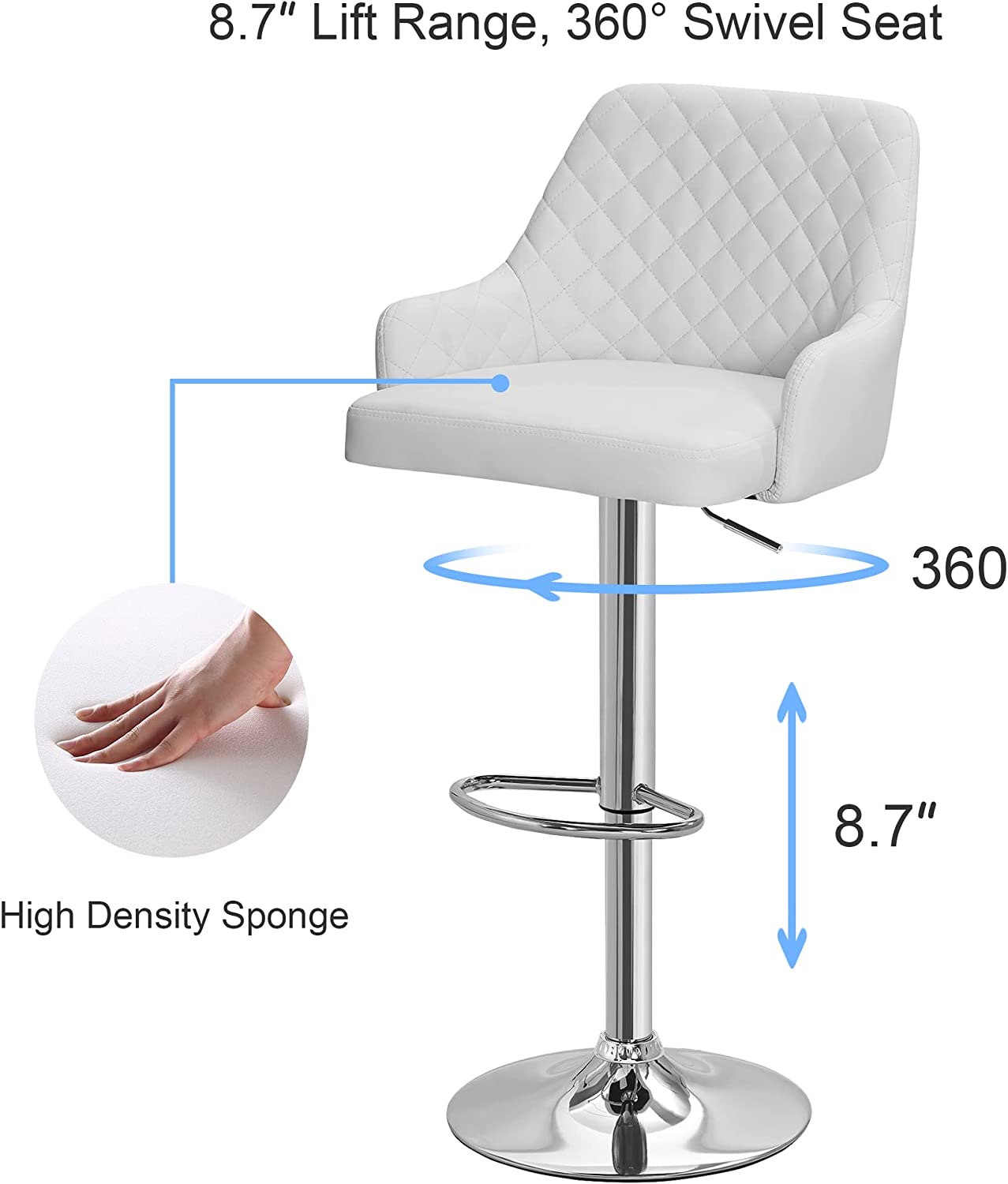 VECELO Adjustable Bar Stools with Back, Bar Height Stools for Kitchen Counter - VECELO