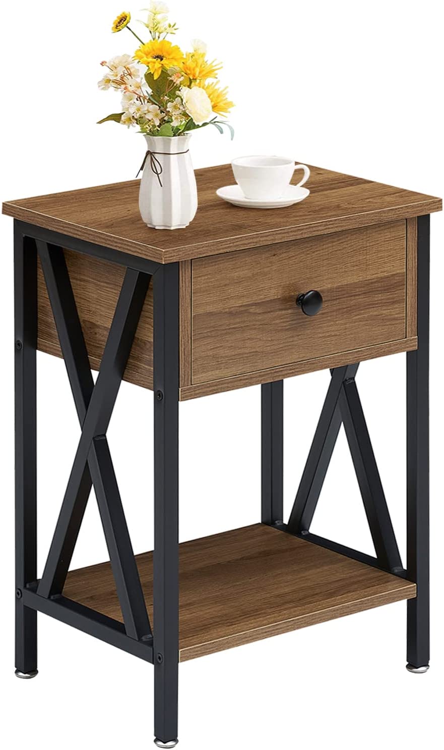 Versatile Nightstands X-Design Side End Table with Bin Drawer