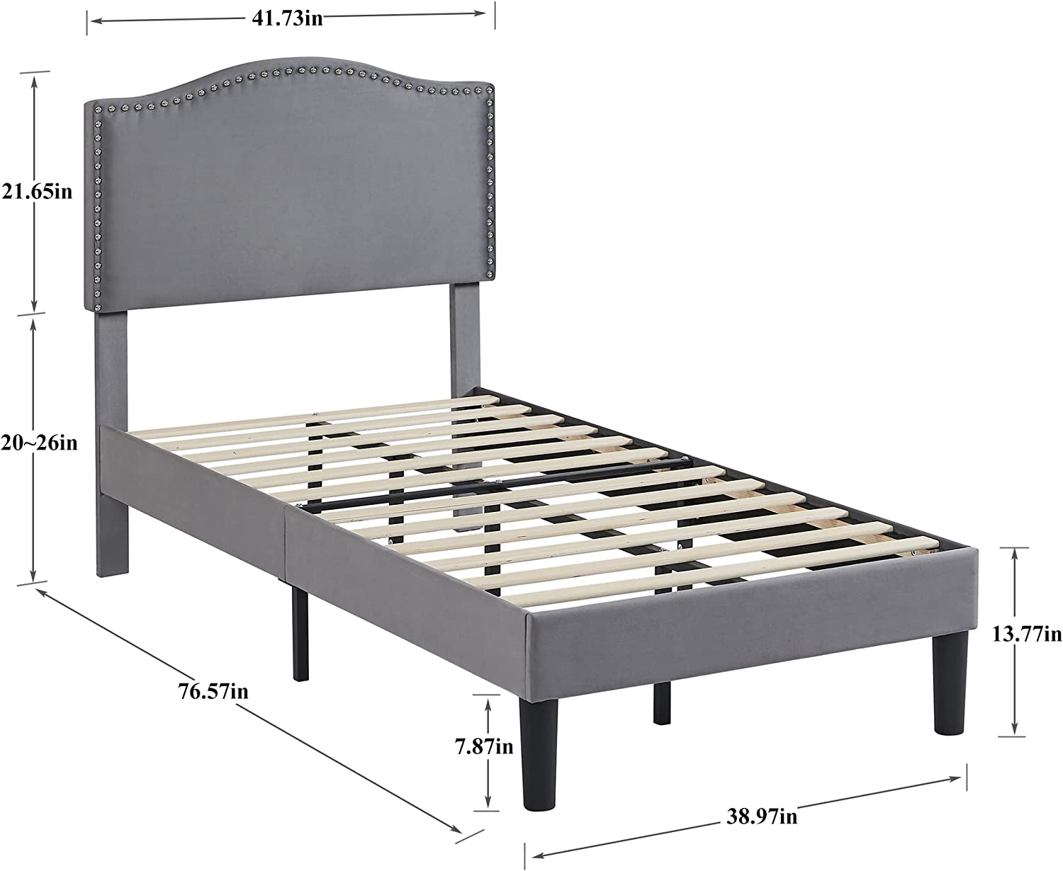 VECELO Bed Frame Platform with Upholstered Headboard & Wooden Slats Support - VECELO