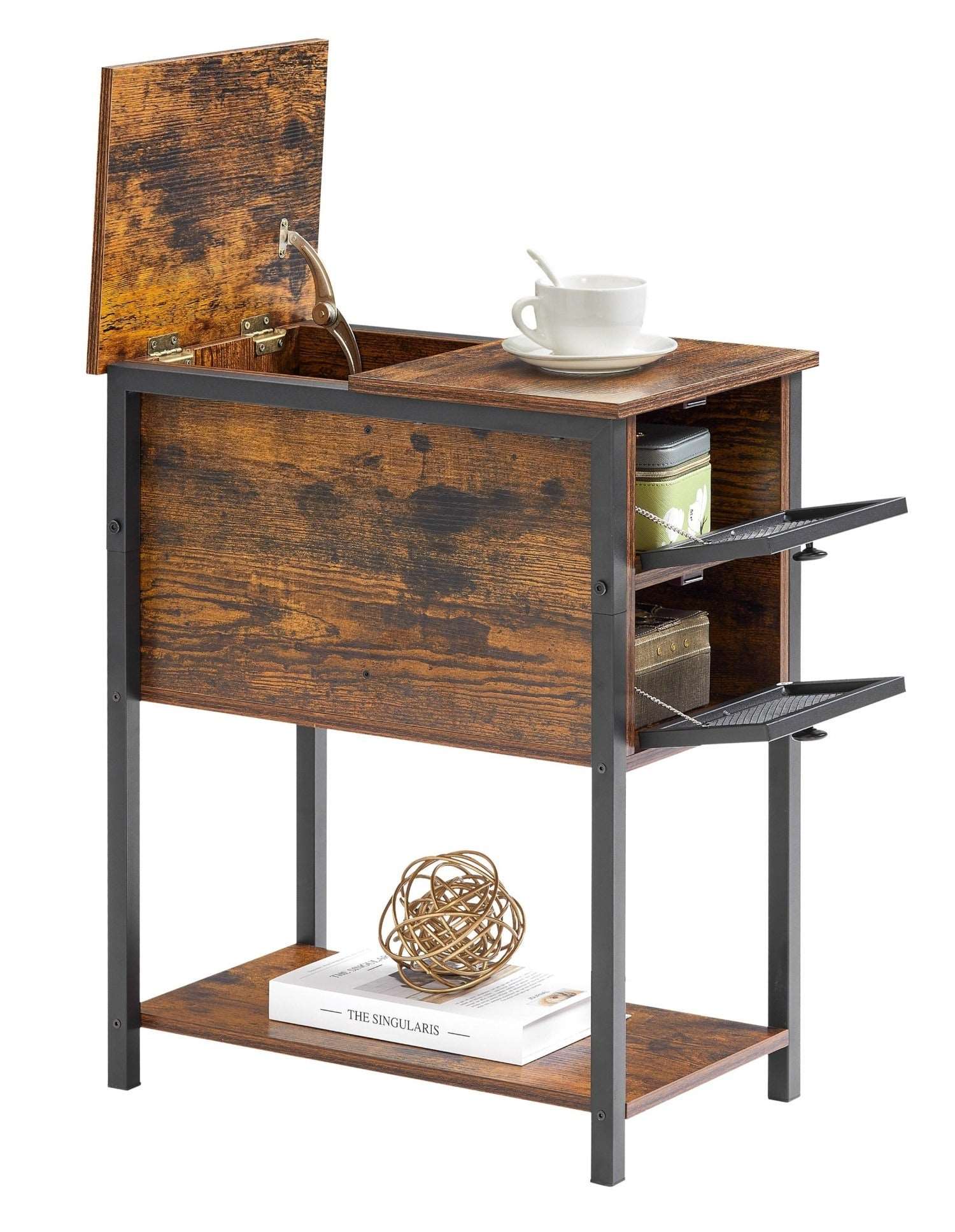 VECELO 24''Tall Flip Top Narrow Side Table with Storage Shelf for Living Room - VECELO