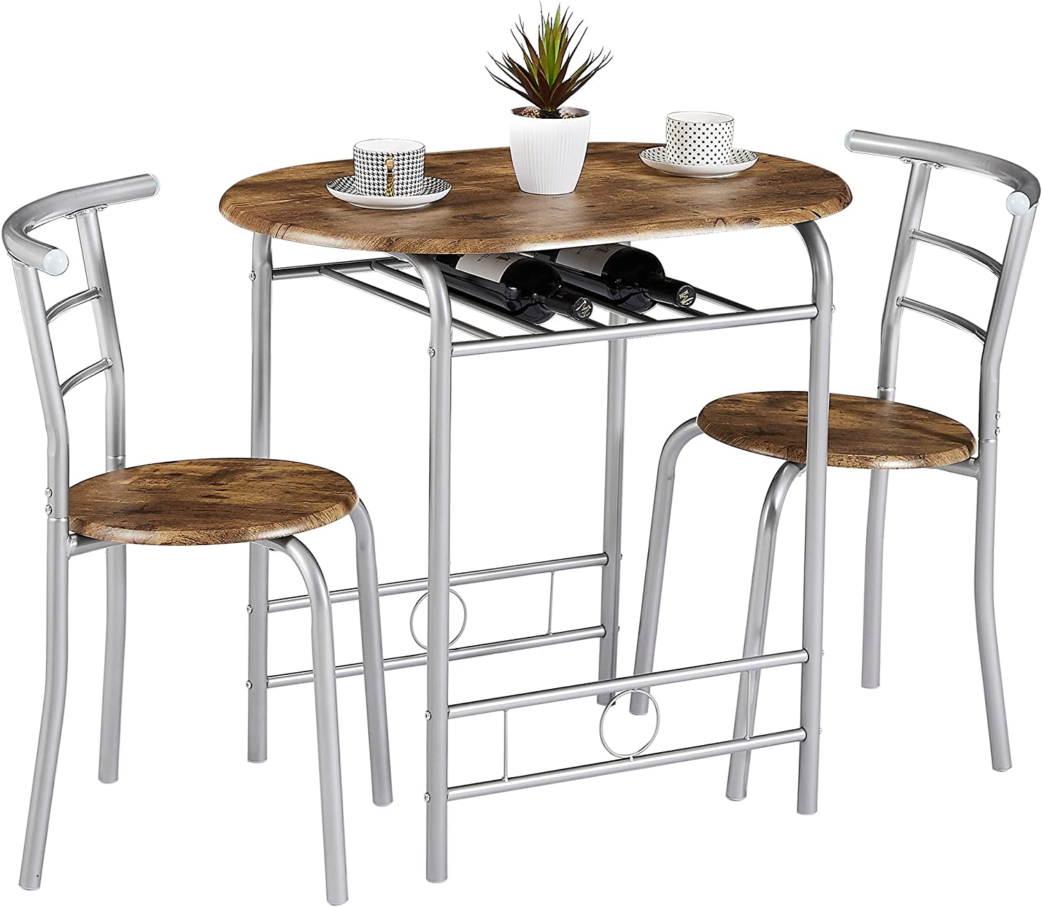 VECELO 3-Piece Dining Table Set/Round Tabletop & Chair for Kitchen - VECELO