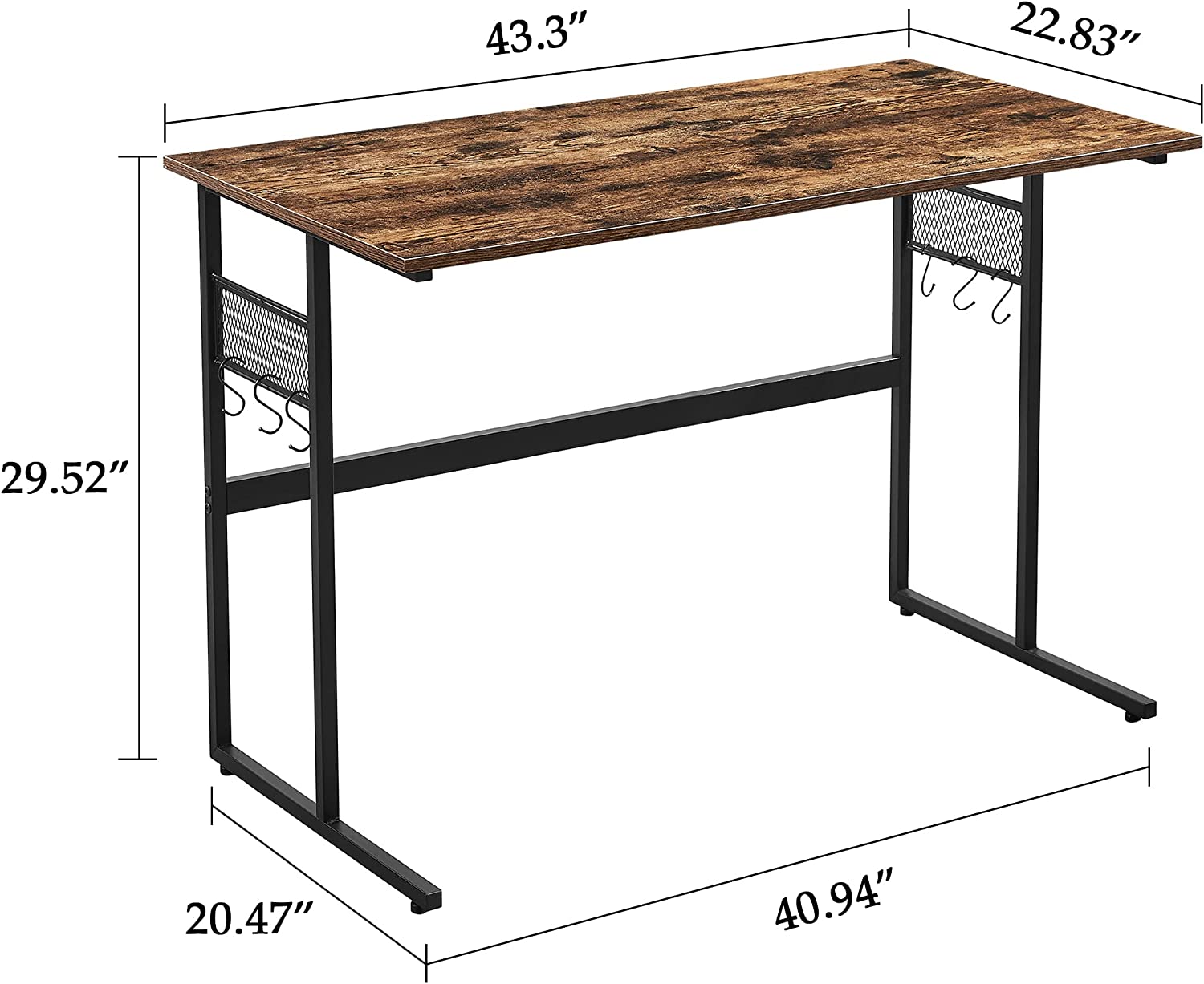 VECELO Computer Desk with Storage Sturdy Laptop No Assembly Required Study Table - VECELO