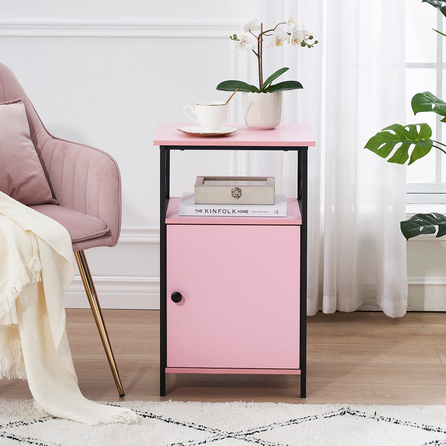 VECELO Tall Side Storage, Large Capacity Bedside Nightstand