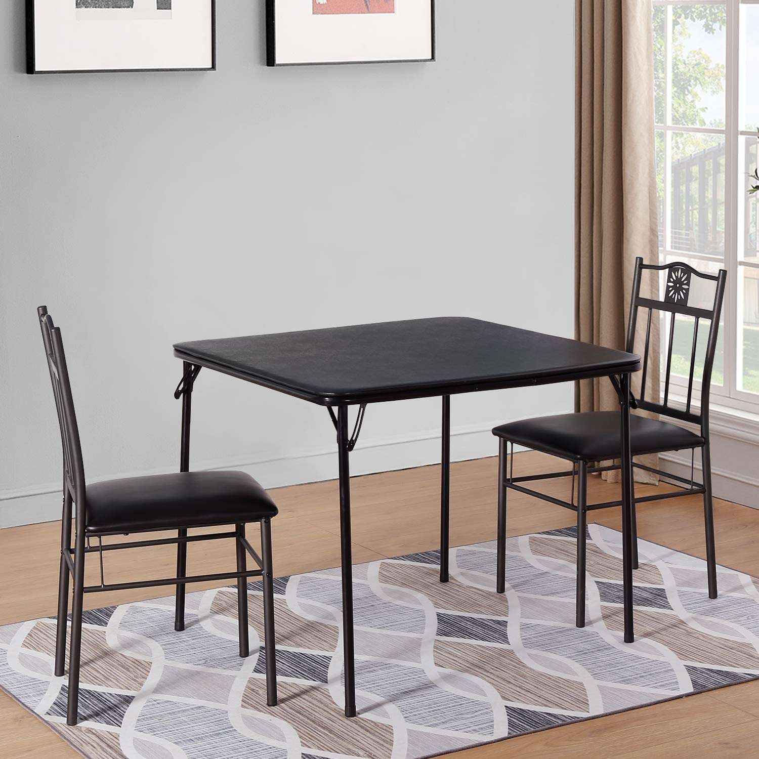 VECELO Square Folding Card Table Black