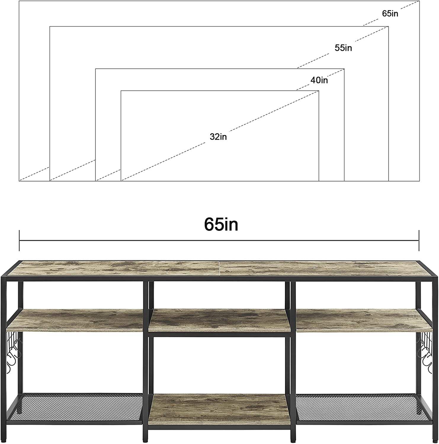 VECELO TV Stand Entertainment Center Media Console with 3-Tier Open Storage Shelves