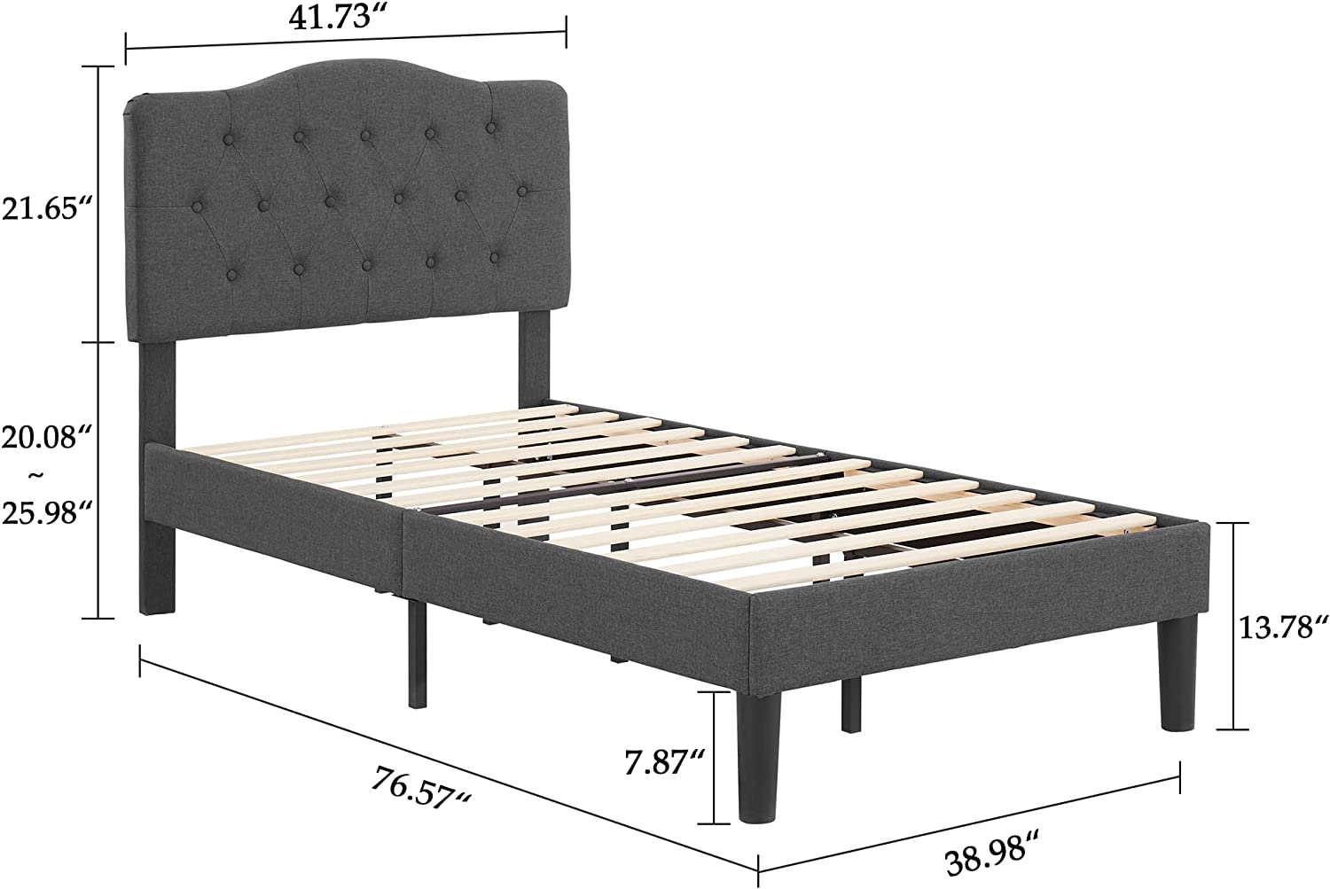 VECELO Classic Upholstered Platform Bed Frame with Diamond Stitched Cloth - VECELO