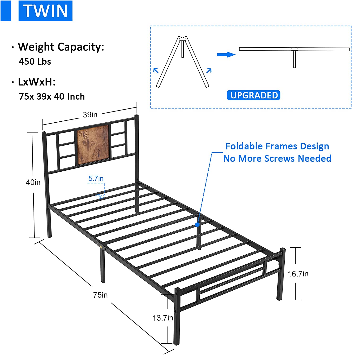 VECELO Platform Bed Frame Mattress Foundation with Headboard and Footboard