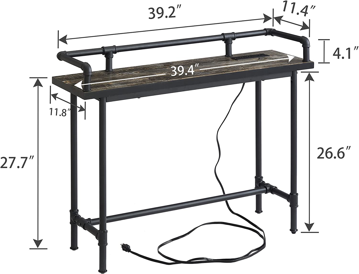 VECELO Extra Long Console/Sofa Table with Charging Station&Power Outle - VECELO
