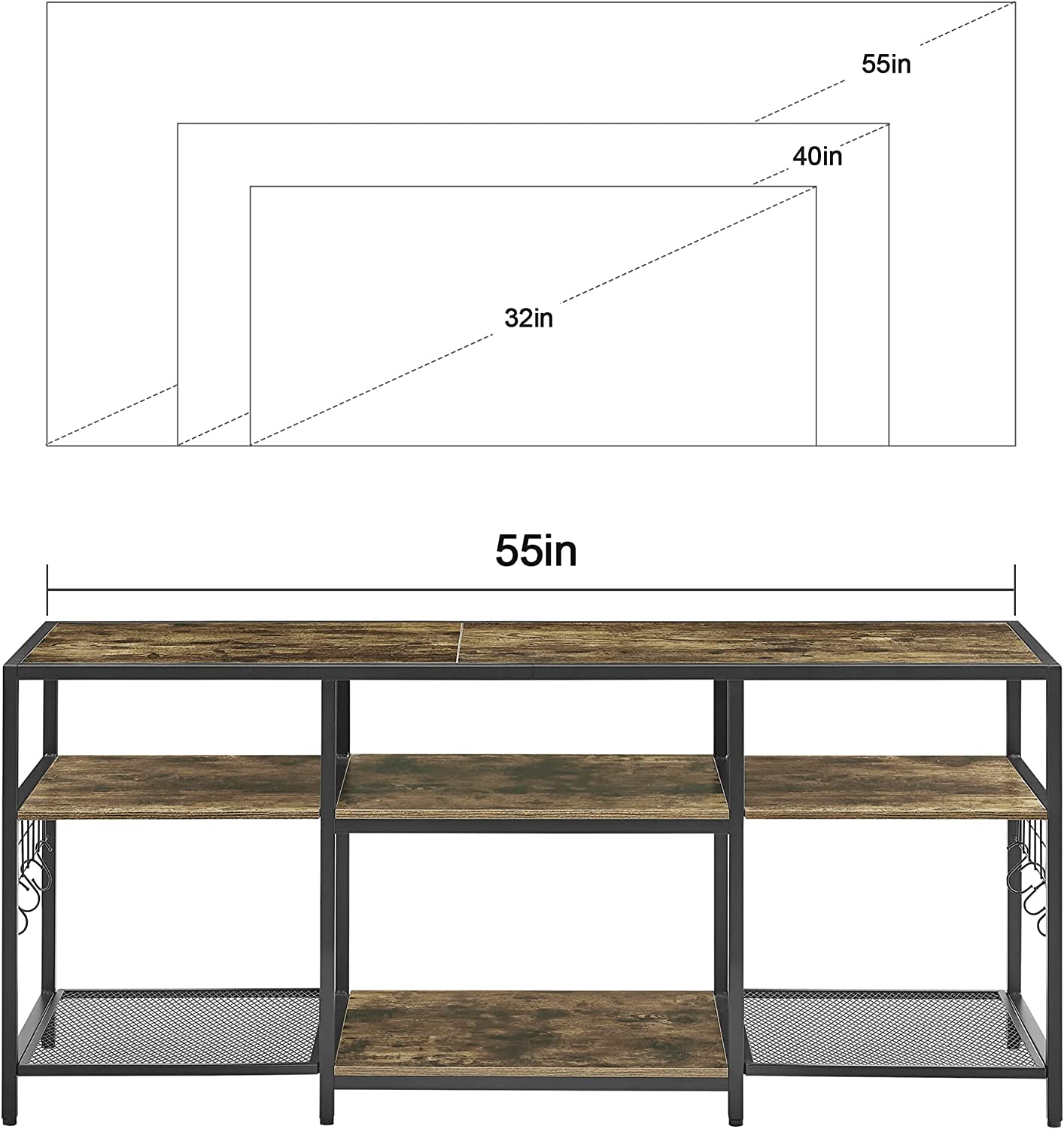 VECELO TV Stand Entertainment Center Media Console with 3-Tier Open Storage Shelves, Cabinet Table for Living Room Brown
