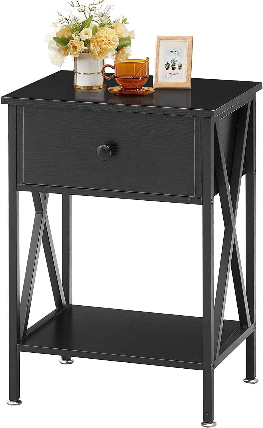 Versatile Nightstands X-Design Side End Table with Bin Drawer