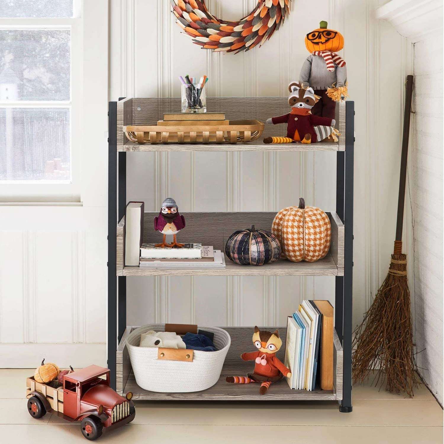 VECELO 3-Tier Bookcase,Small Storage Shelves,Industrial Shelving Unit - VECELO