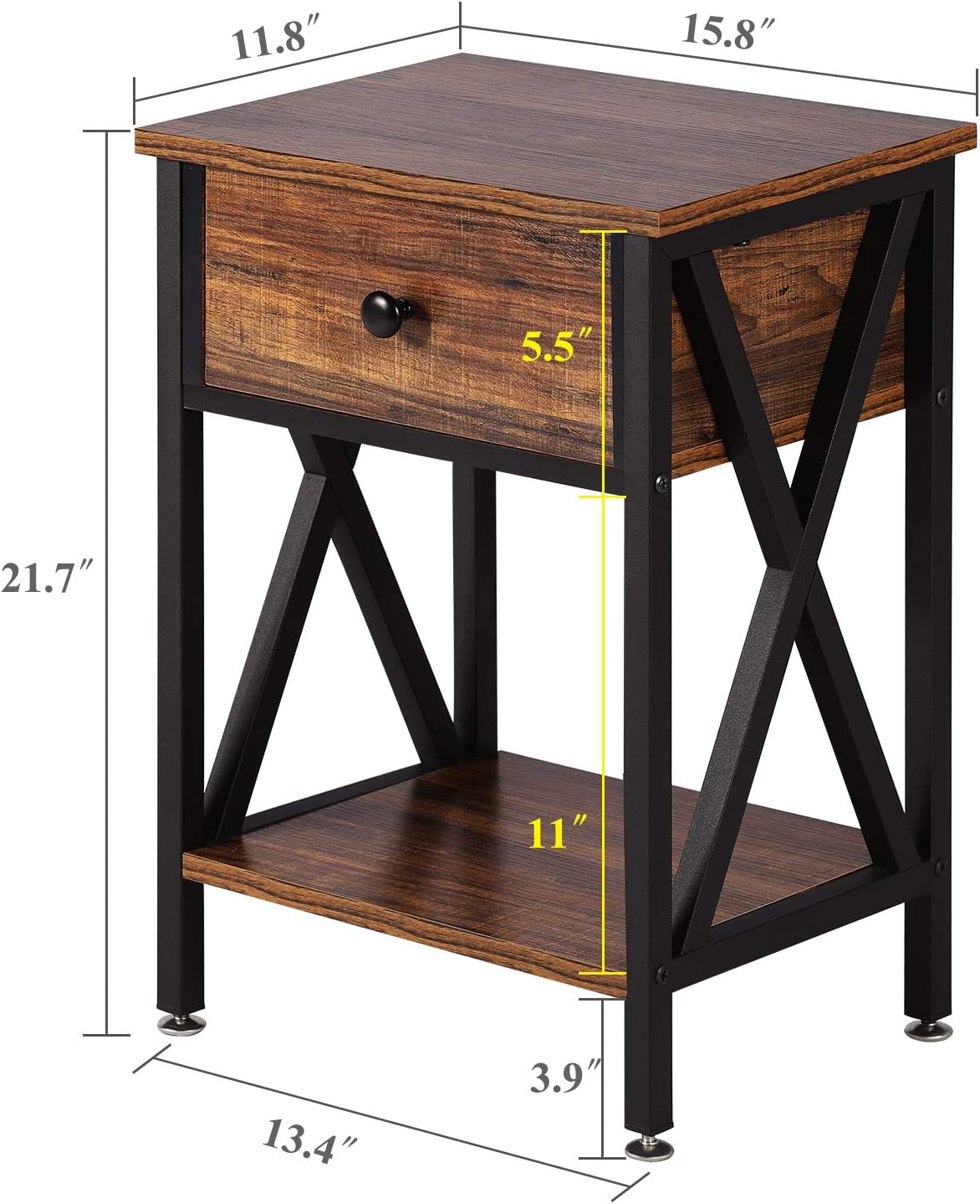 Versatile Nightstands X-Design Side End Table with Bin Drawer