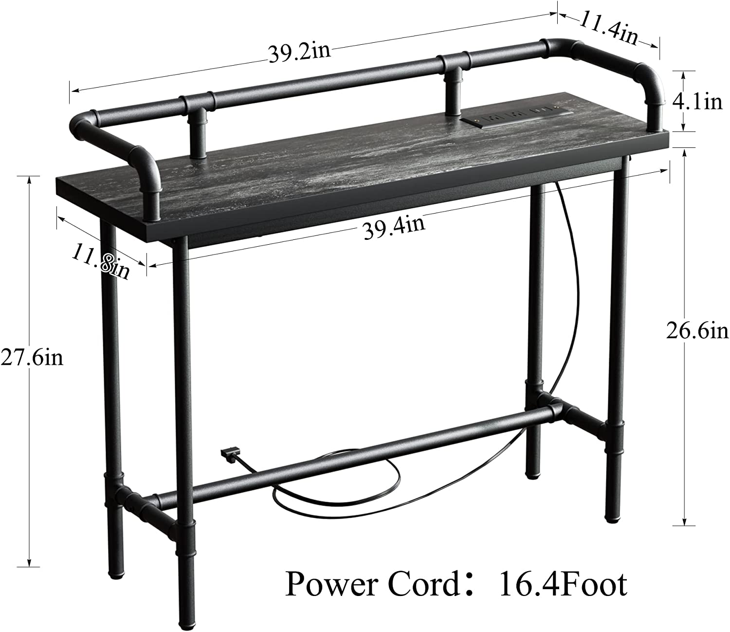 VECELO Extra Long Console/Sofa Table with Charging Station&Power Outle - VECELO